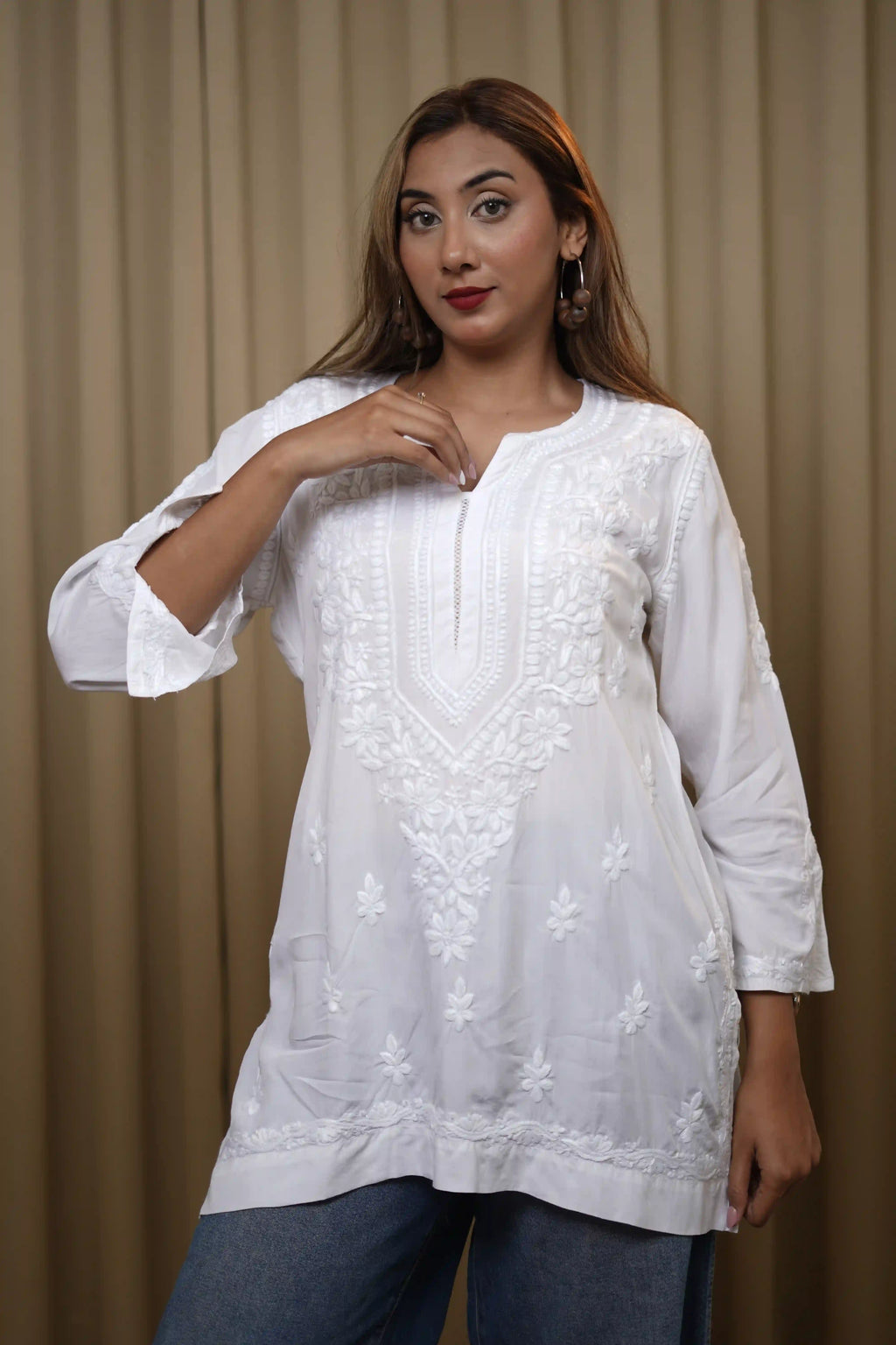 Premium Modal White Short Kurti