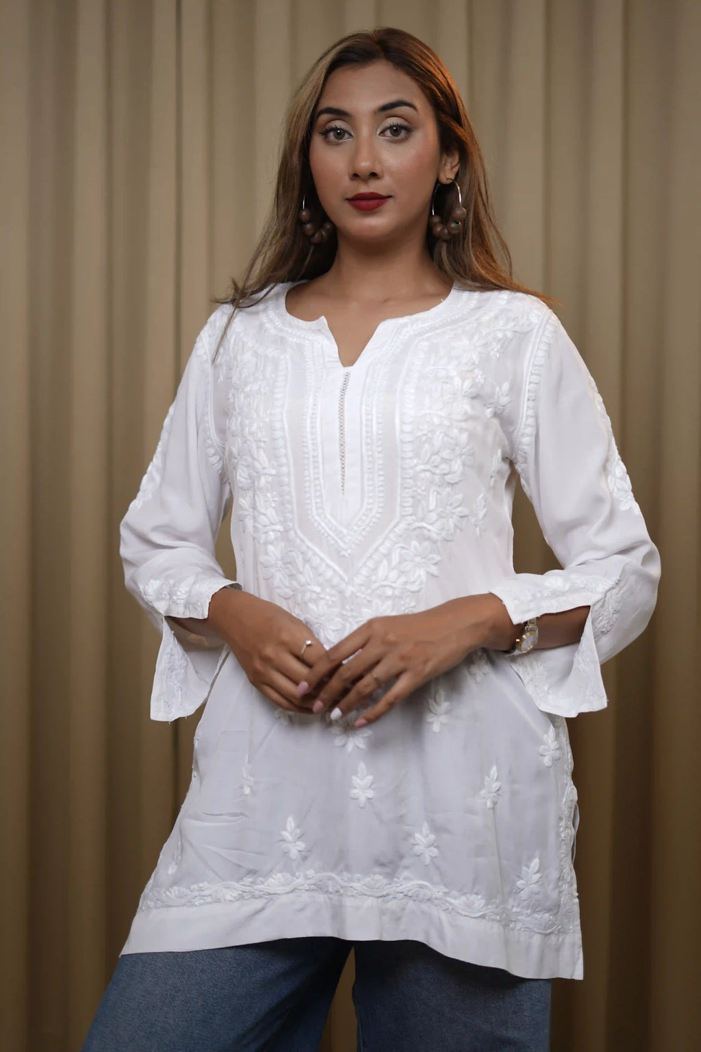 Premium Modal White Short Kurti