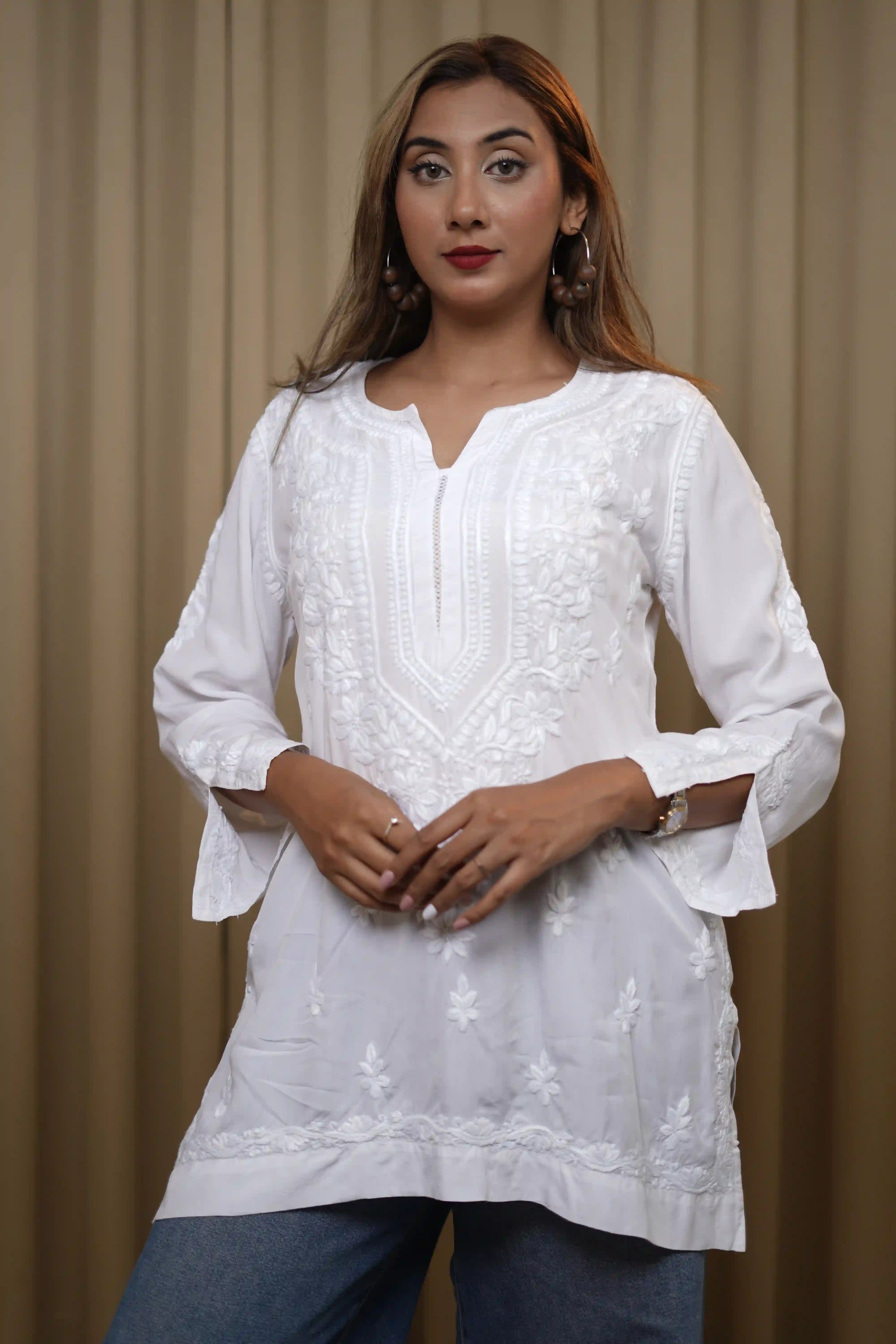 Premium Modal White Short Kurti