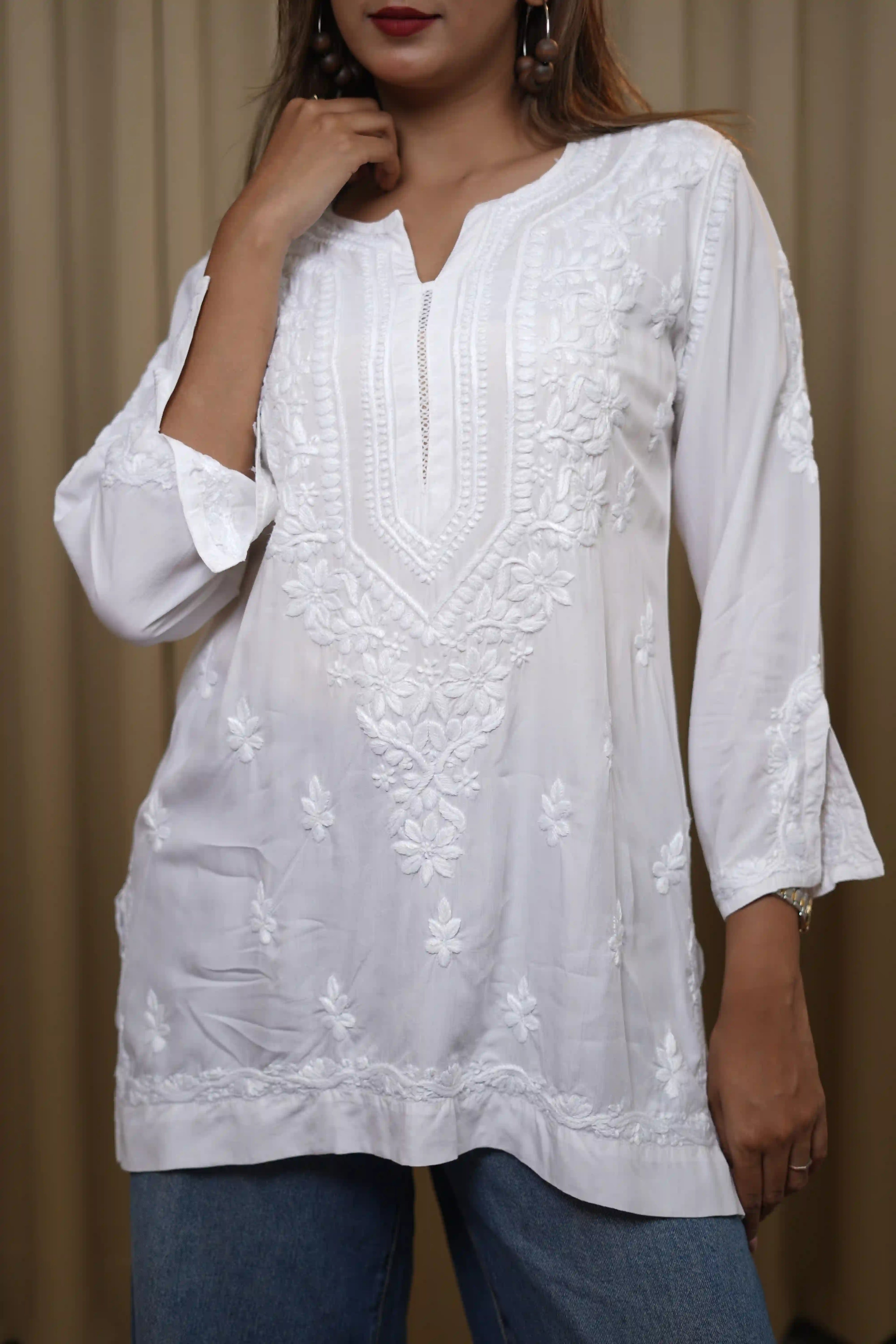 Premium Modal White Short Kurti