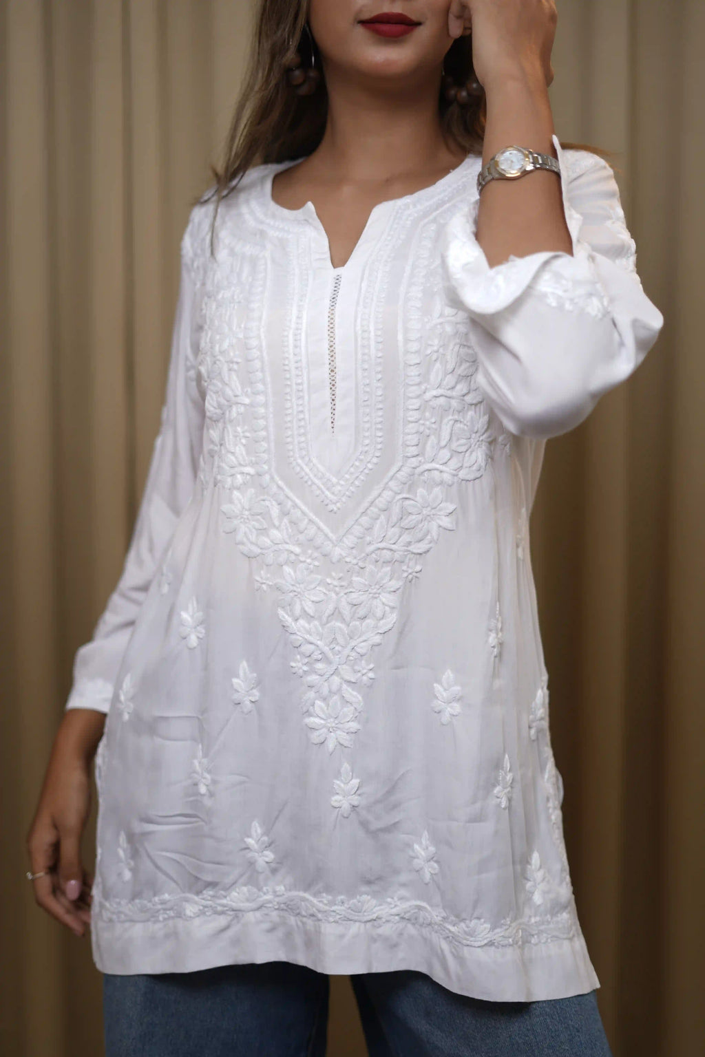 Premium Modal White Short Kurti