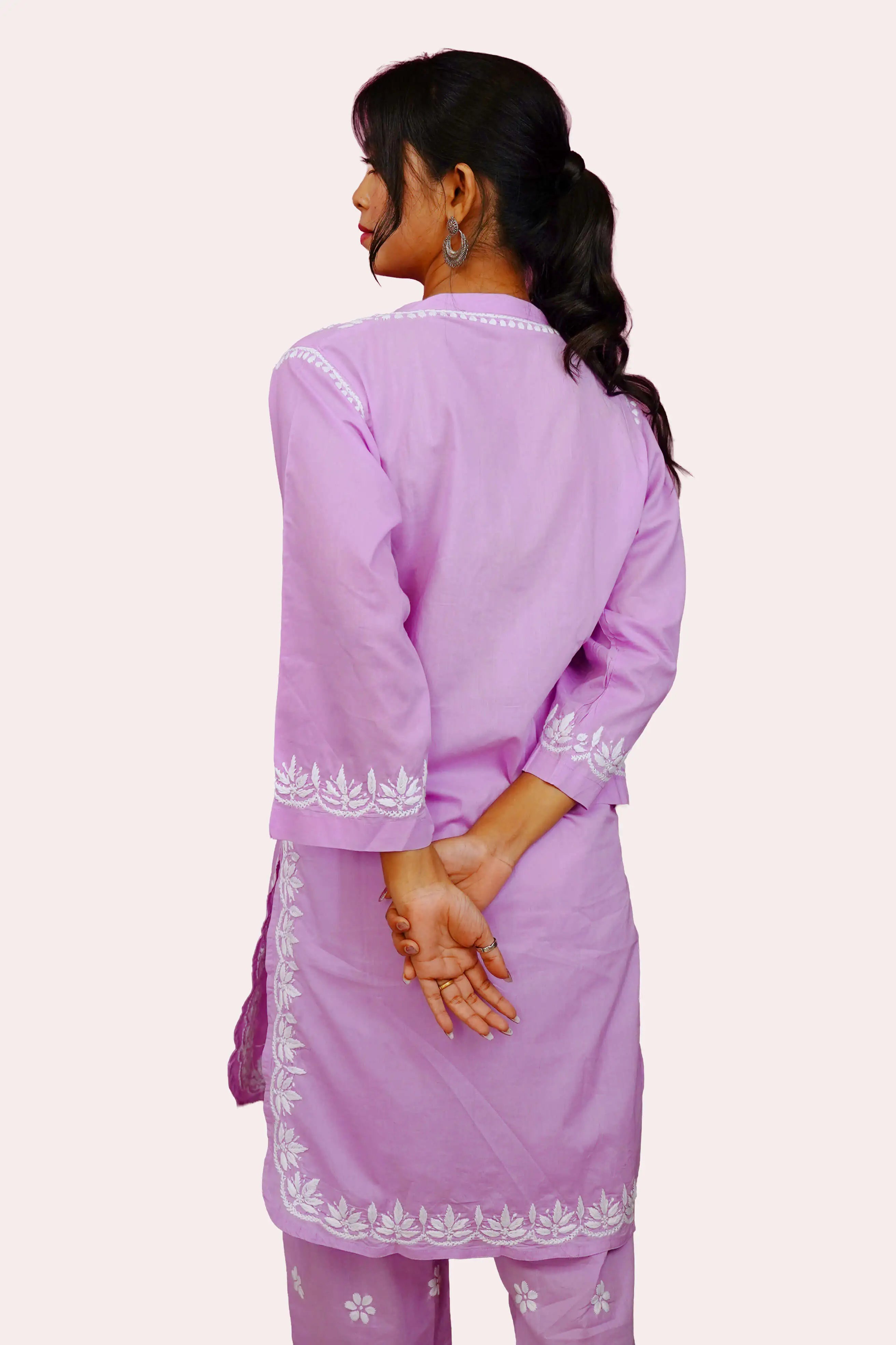 Lilac Bloom Pure Cotton Chikankari Co-ord Set