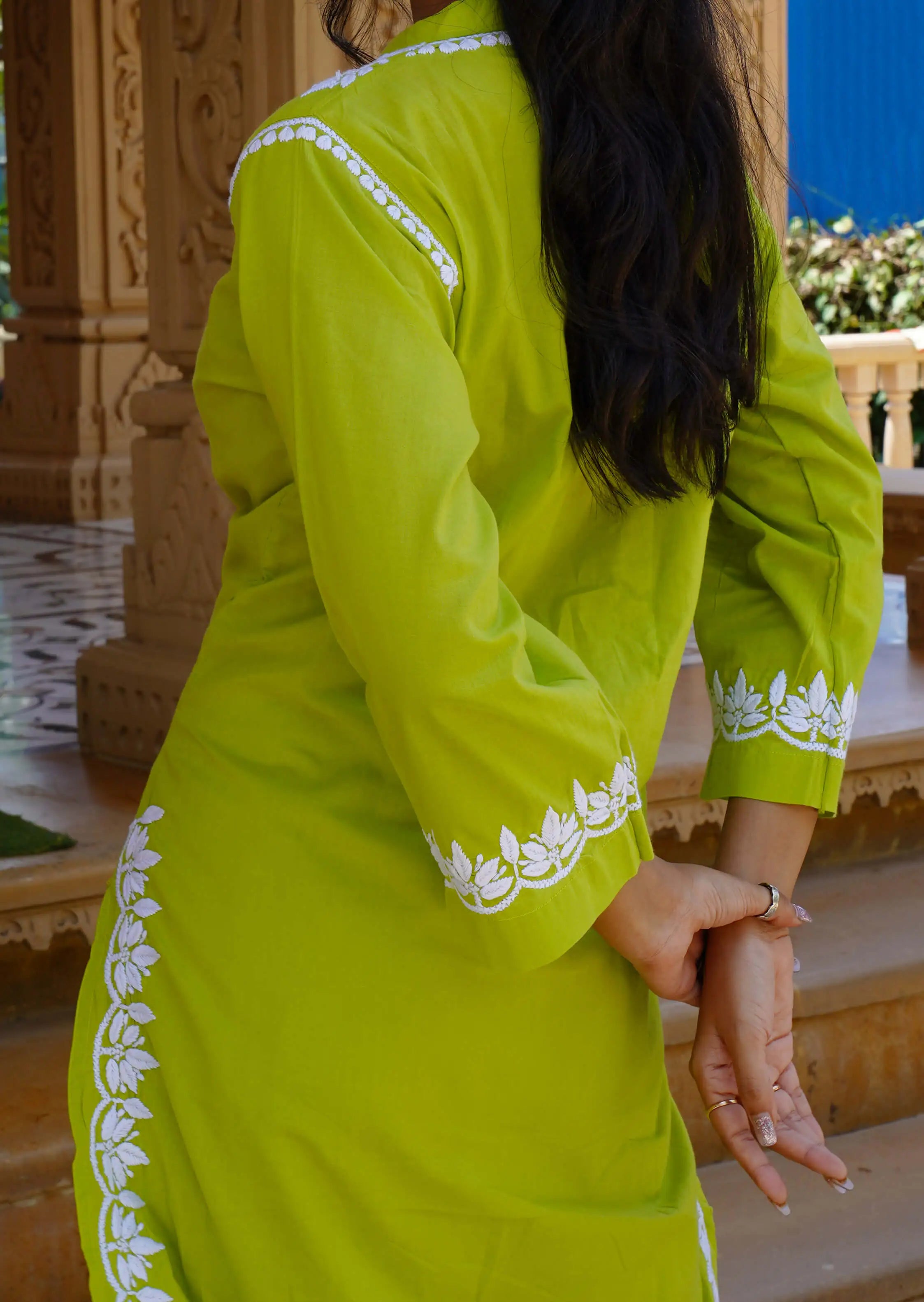 Lime Green Pure Cotton Chikankari Co-ord Set