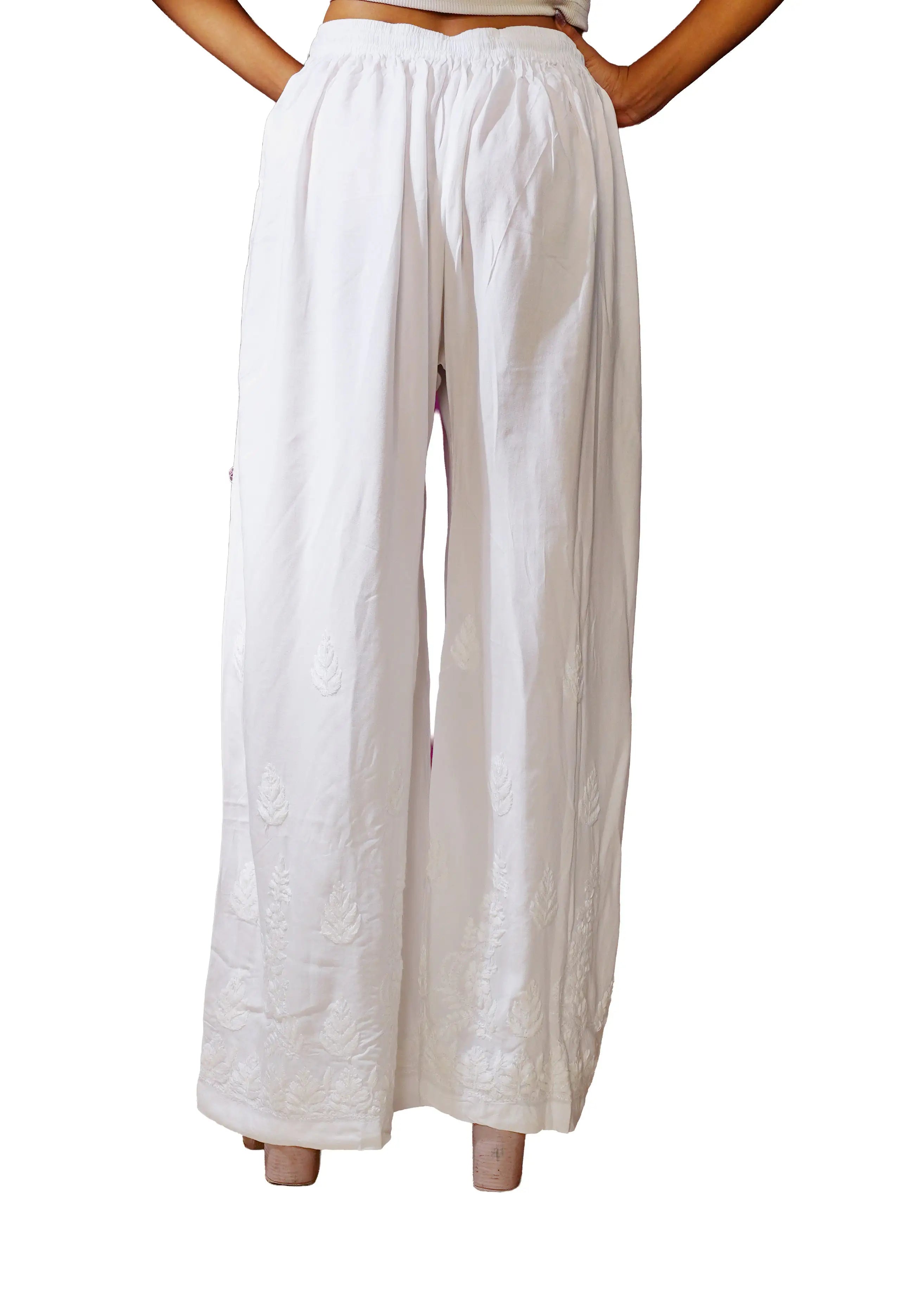 Hand-Embroidered Chikankari Rayon Palazzo