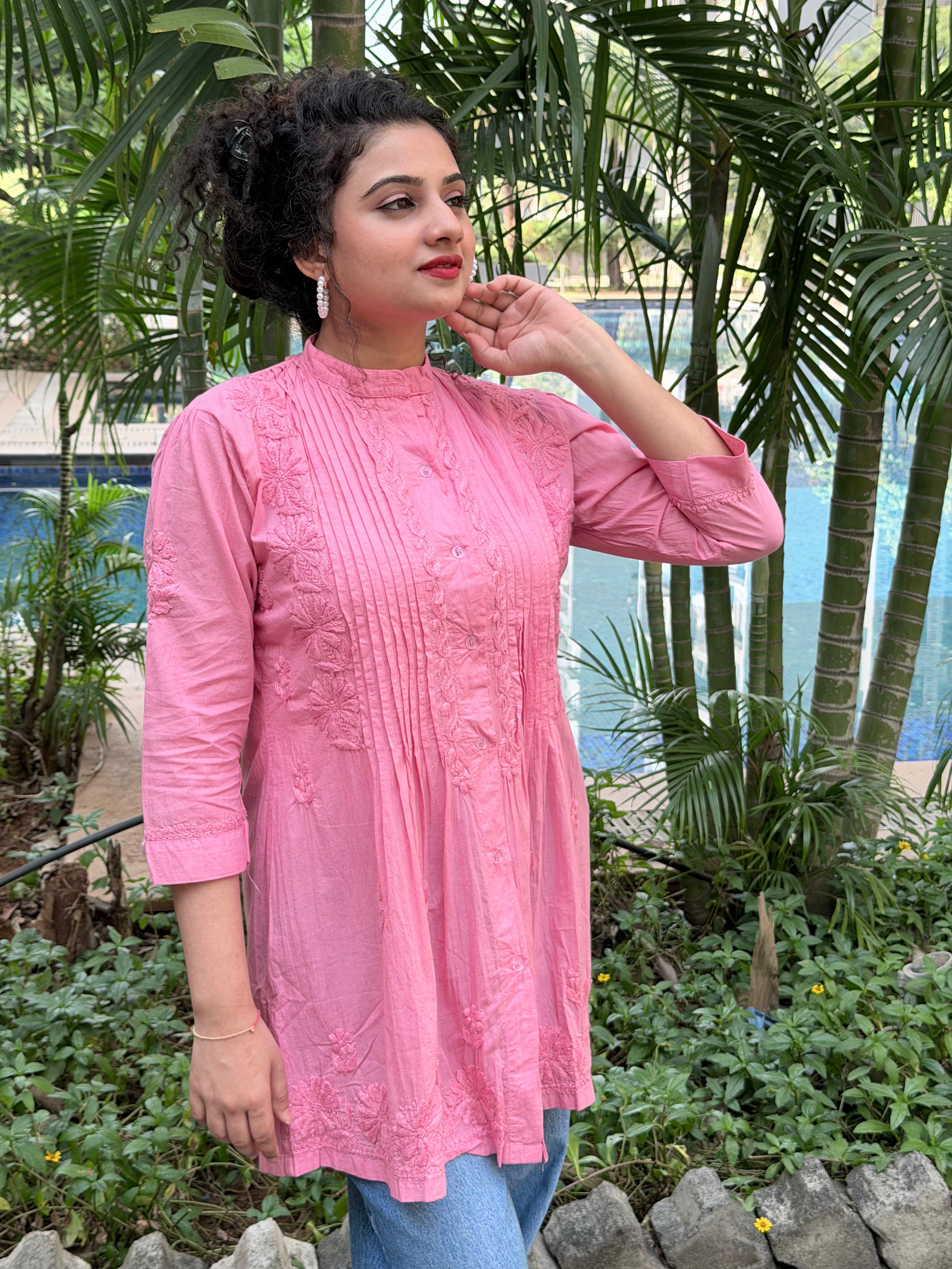 Pink Mul Cotton Chikankari Shirt Kurta
