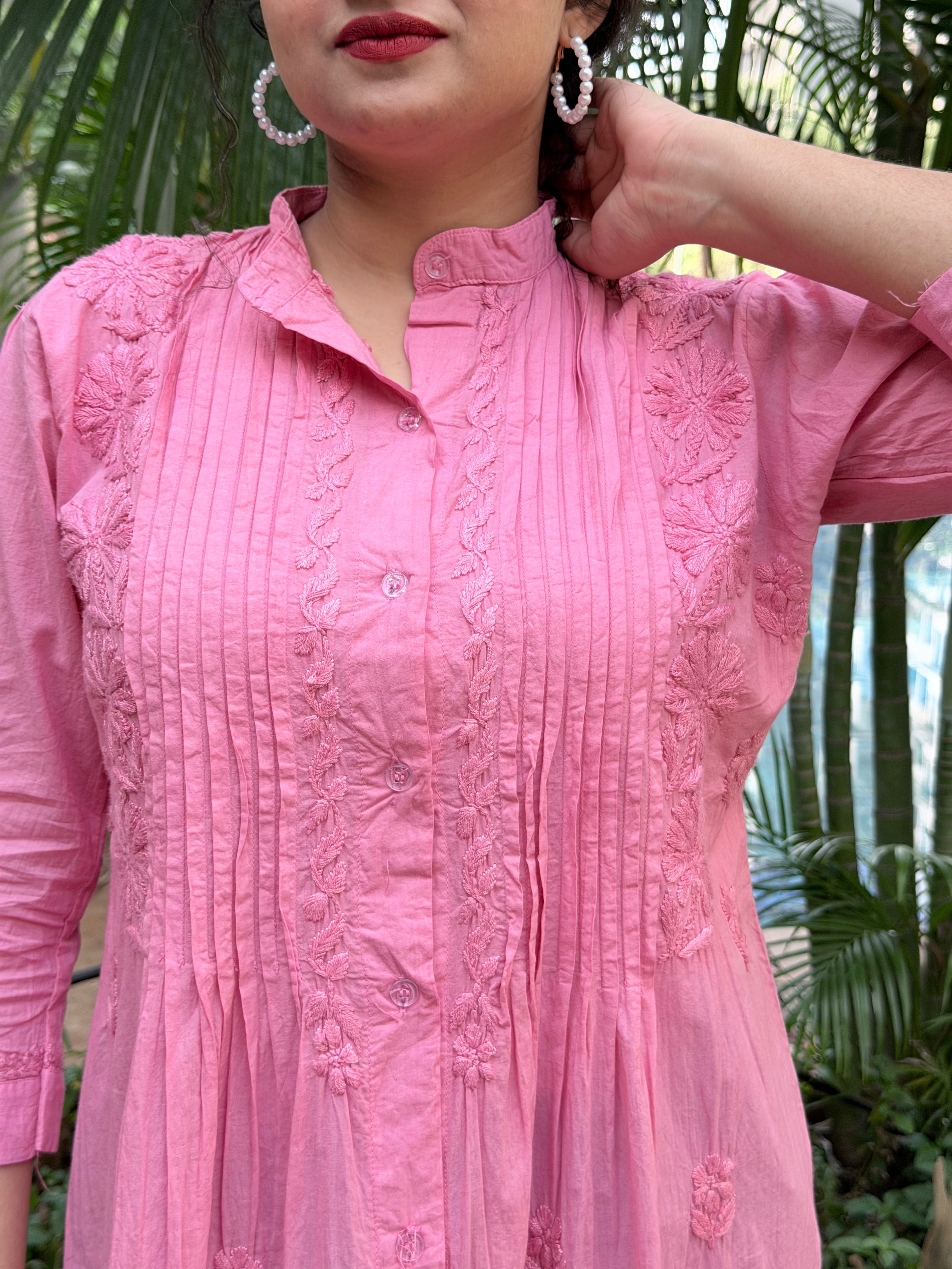 Pink Mul Cotton Chikankari Shirt Kurta
