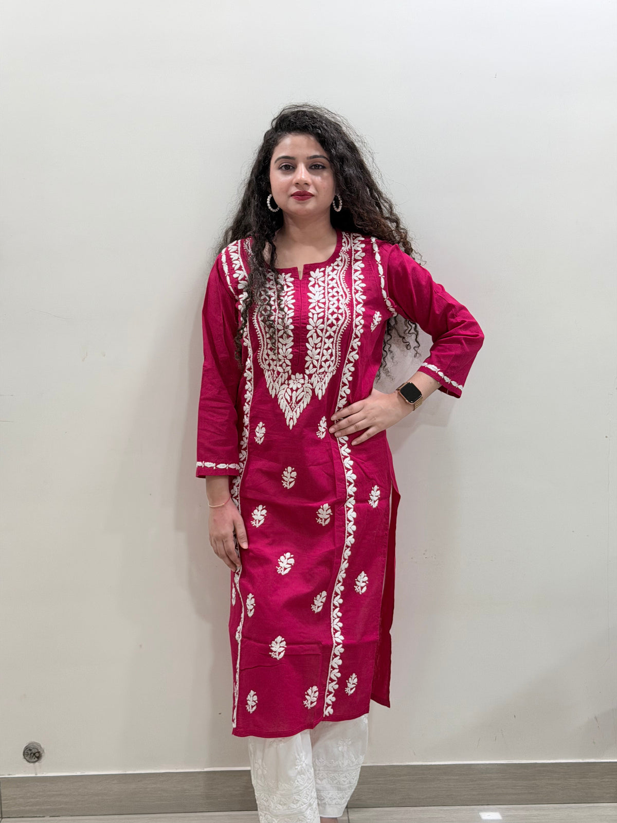 Basic Cotton Kurta - Hot Pink Office Look
