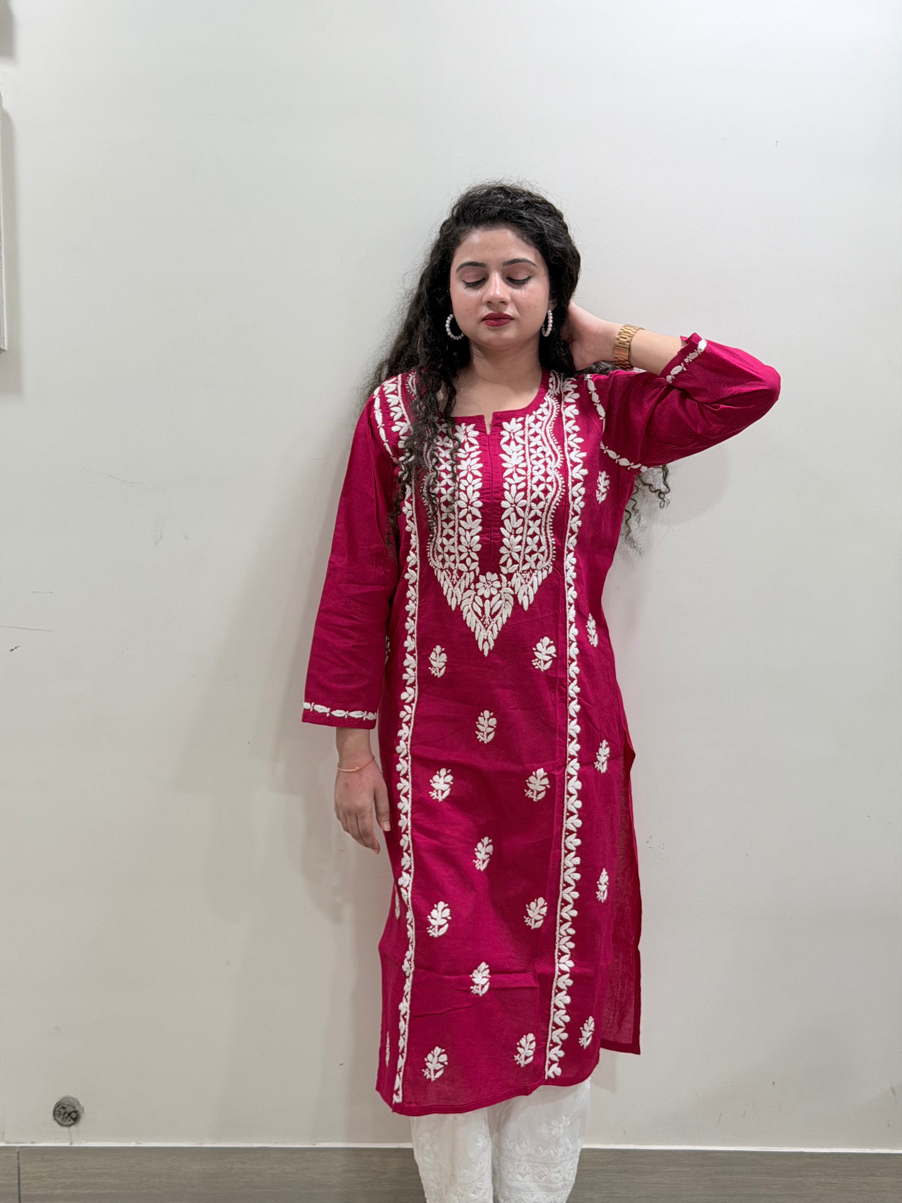 Basic Cotton Kurta - Hot Pink