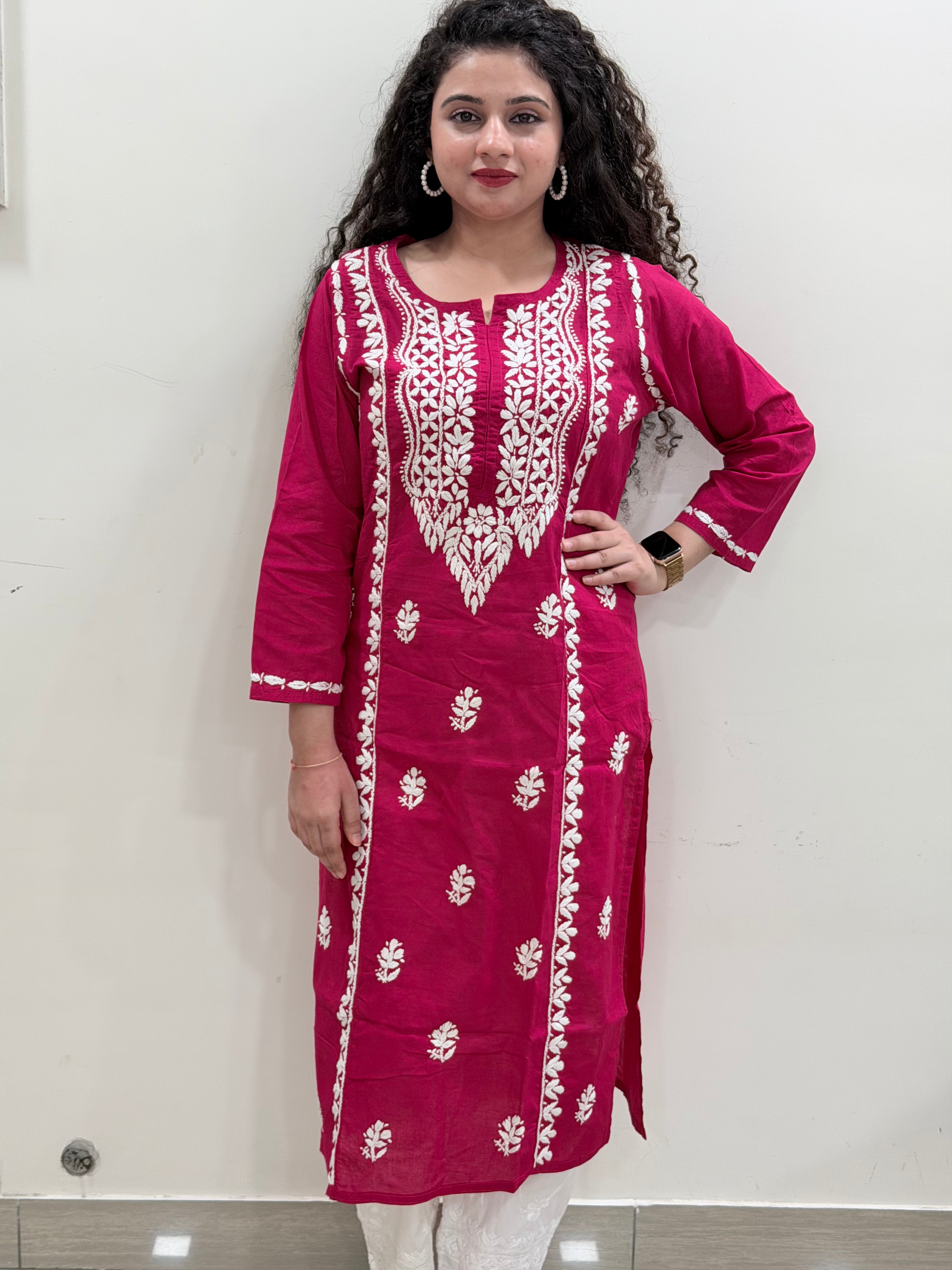 Basic Cotton Kurta - Hot Pink