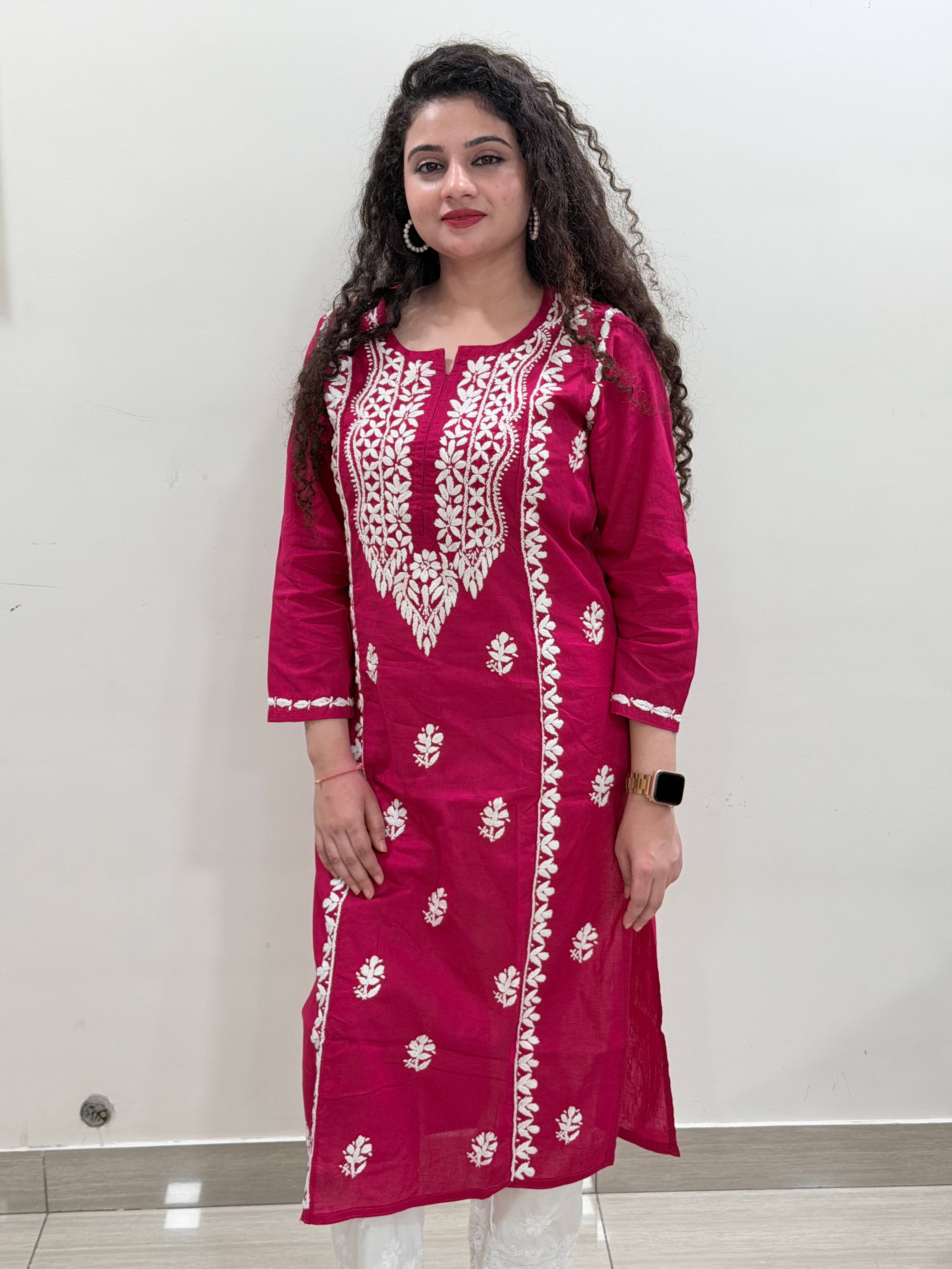 Basic Cotton Kurta - Hot Pink