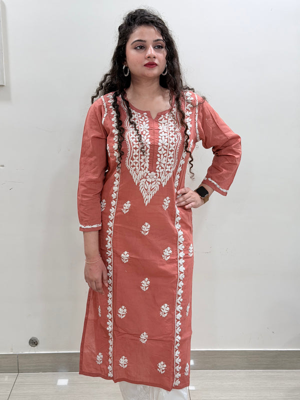 Basic Cotton Kurta - Brick Red