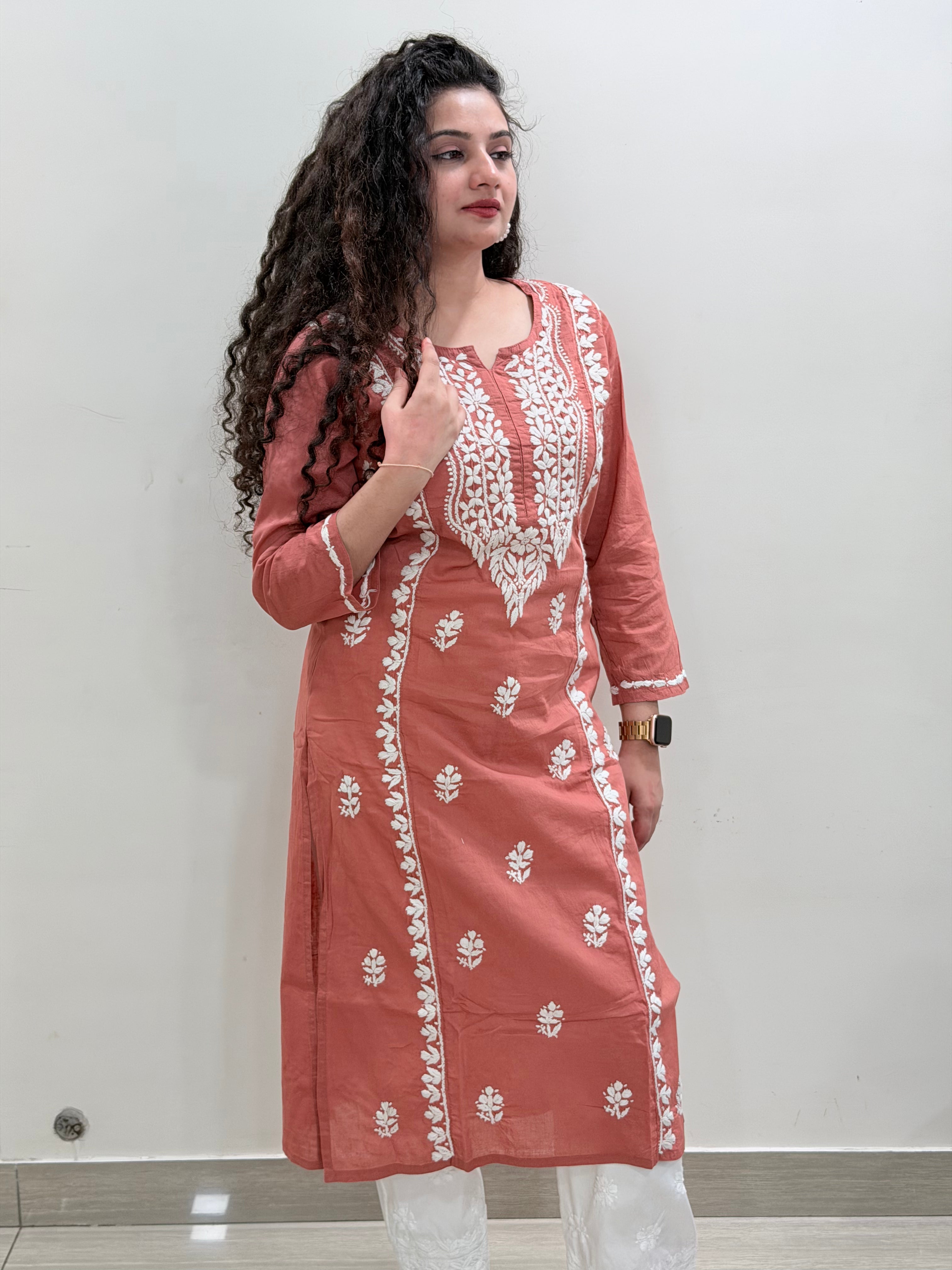 Basic Cotton Kurta - Brick Red