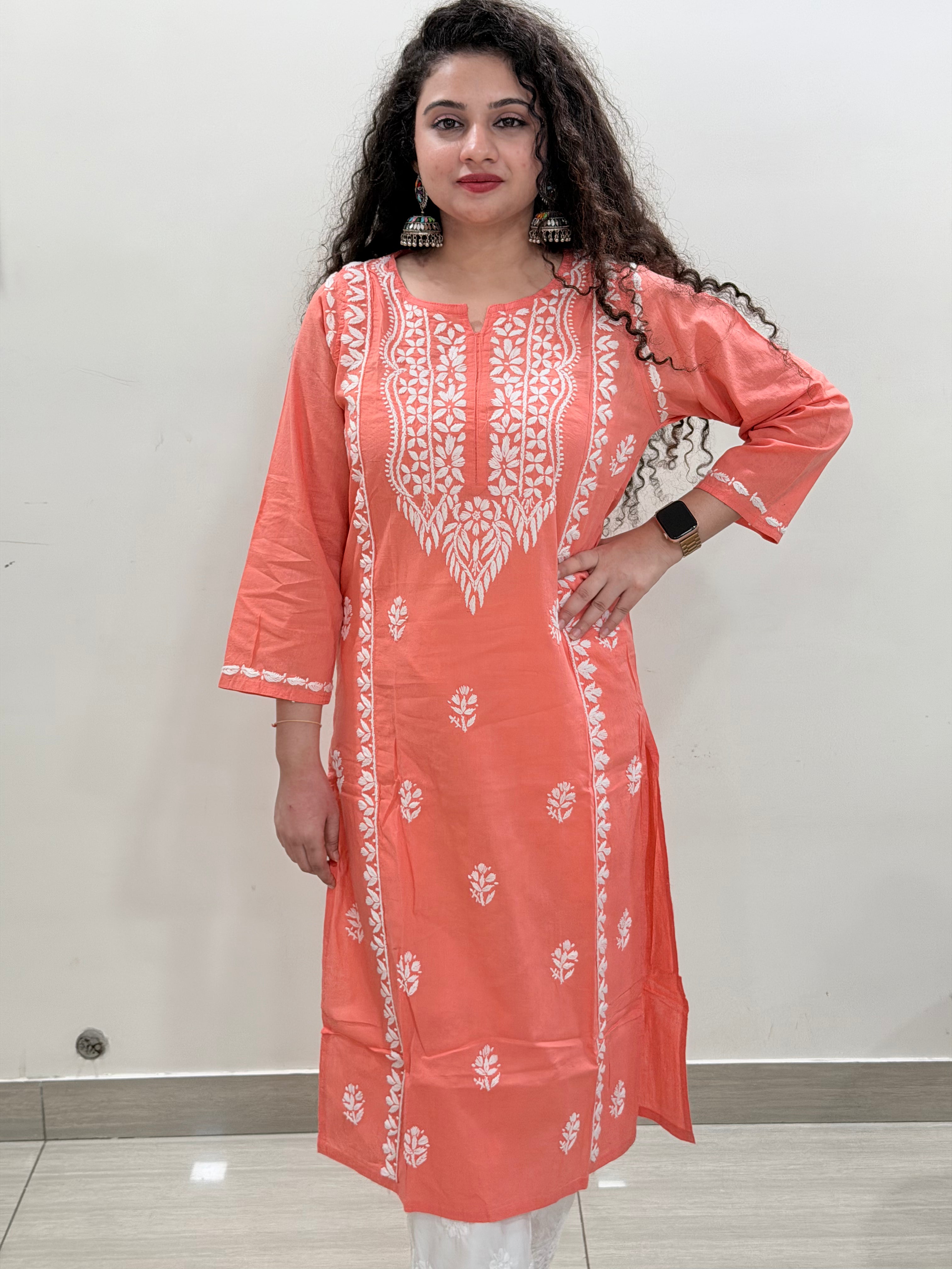 Basic Cotton Kurta - Carrot Orange