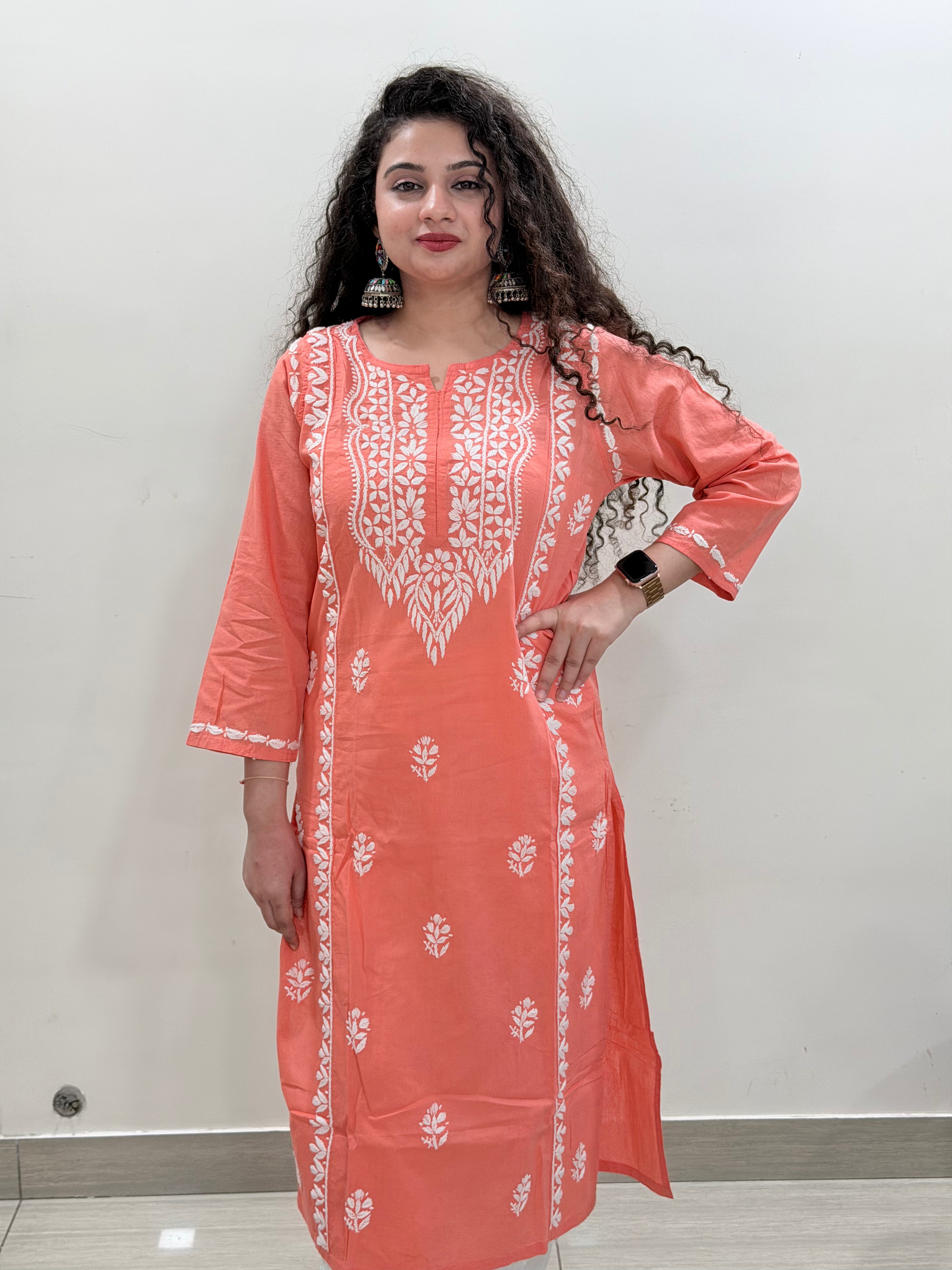 Basic Cotton Kurta - Carrot Orange