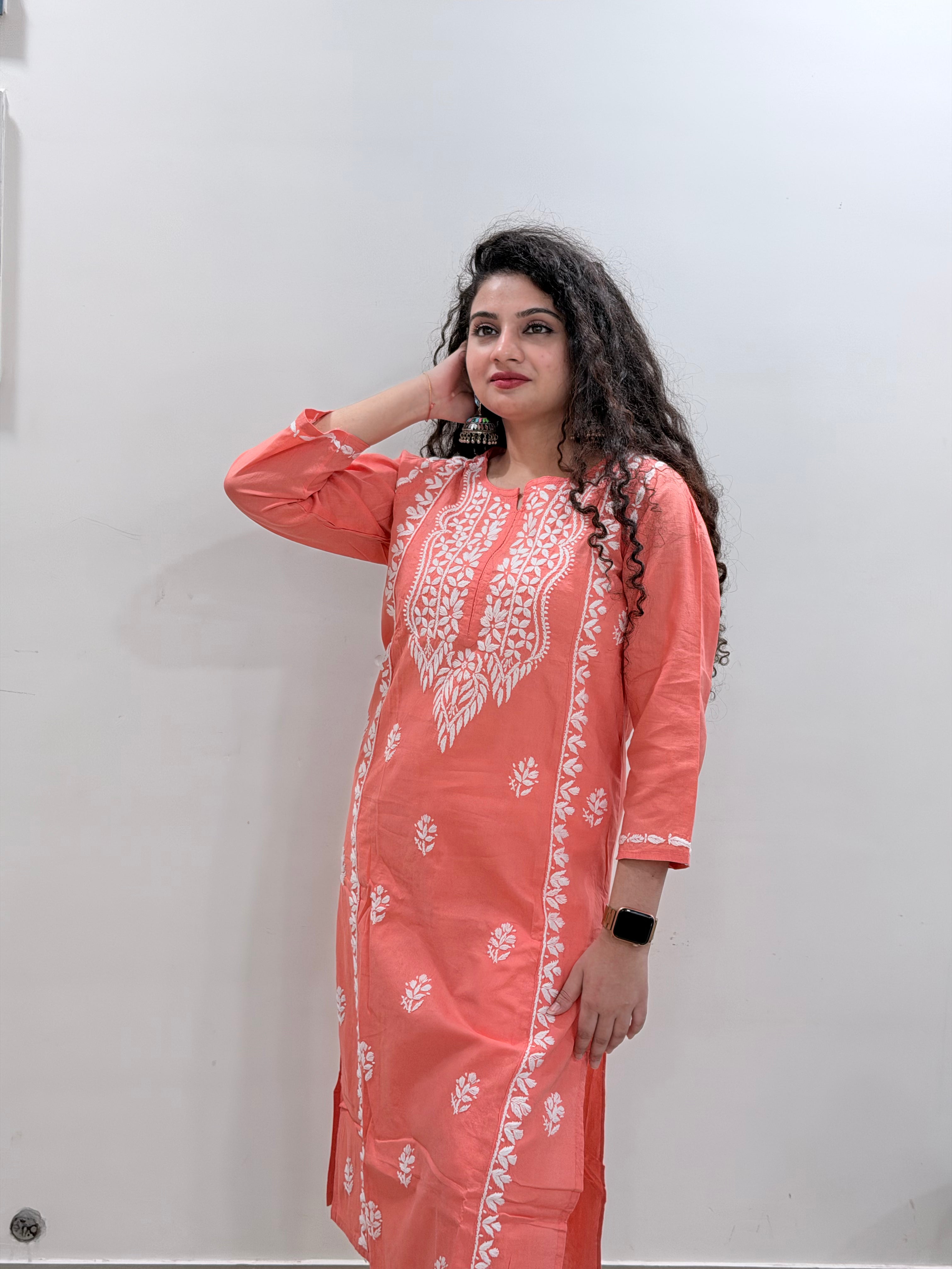 Basic Cotton Kurta - Carrot Orange