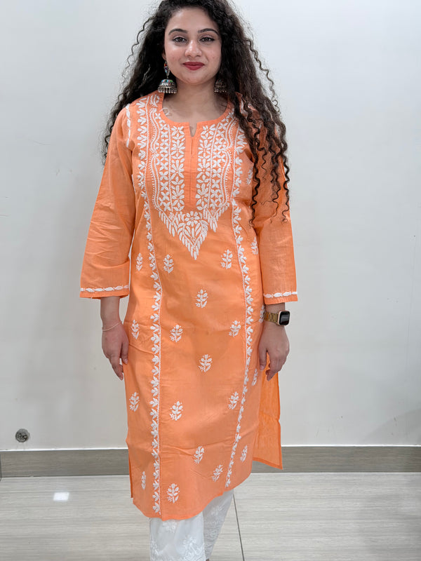 Basic Cotton Kurta - Peach