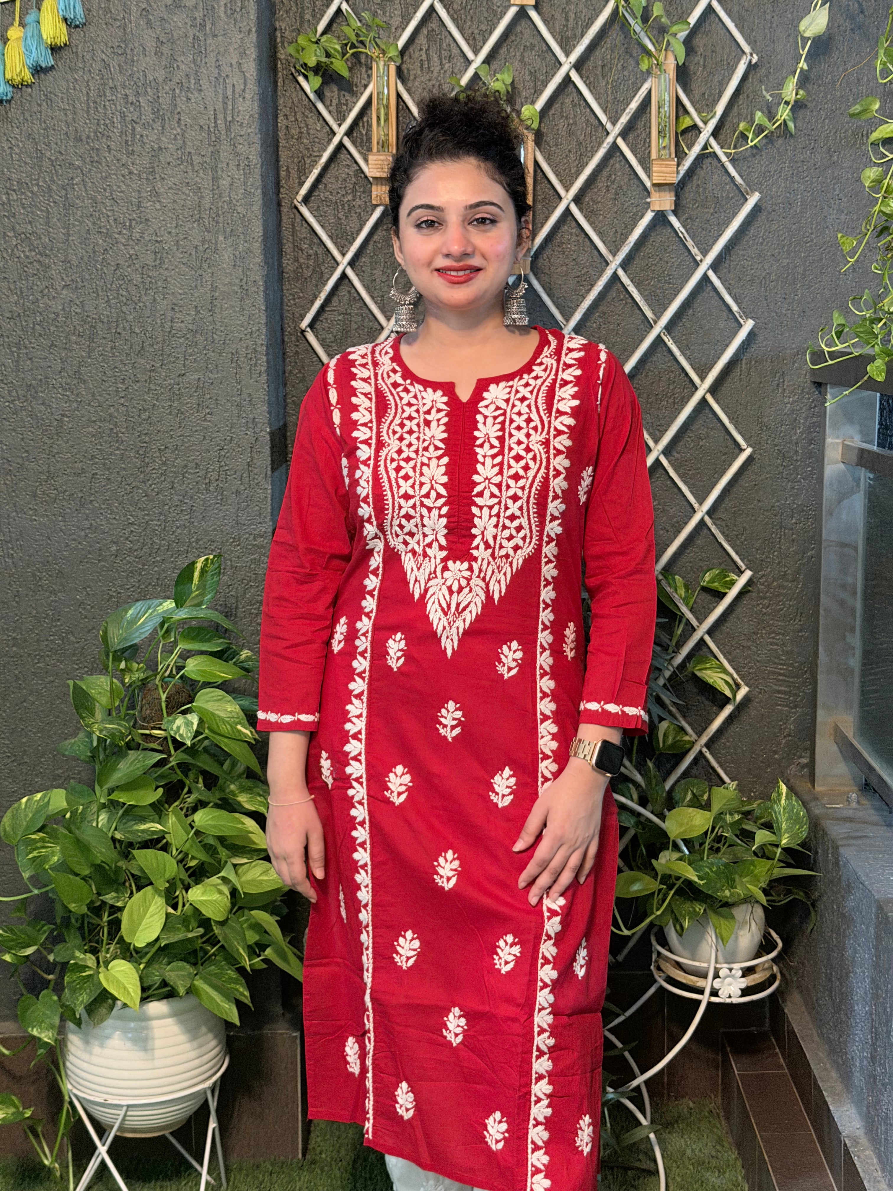 Basic Cotton Kurta - Red