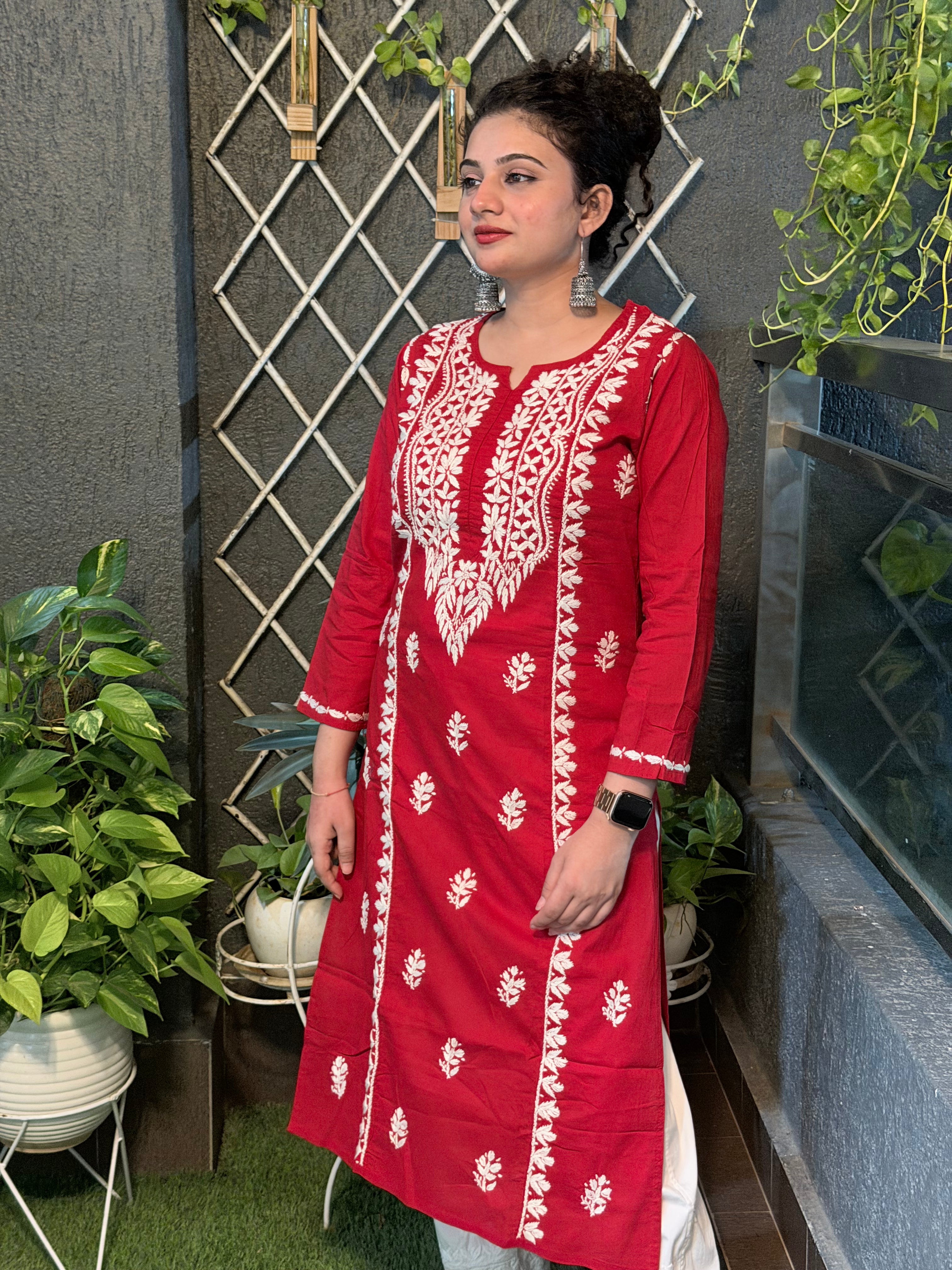 Basic Cotton Kurta - Red