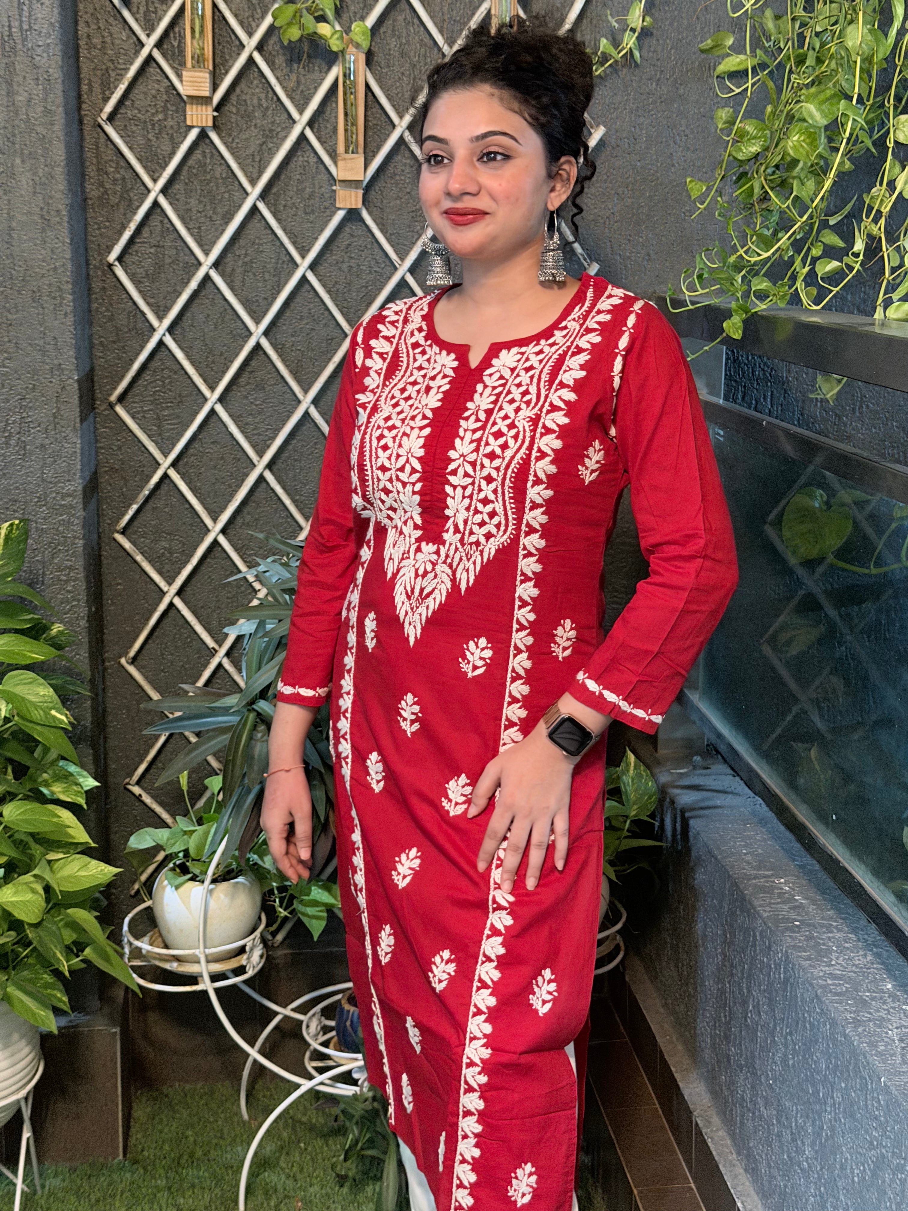 Basic Cotton Kurta - Red