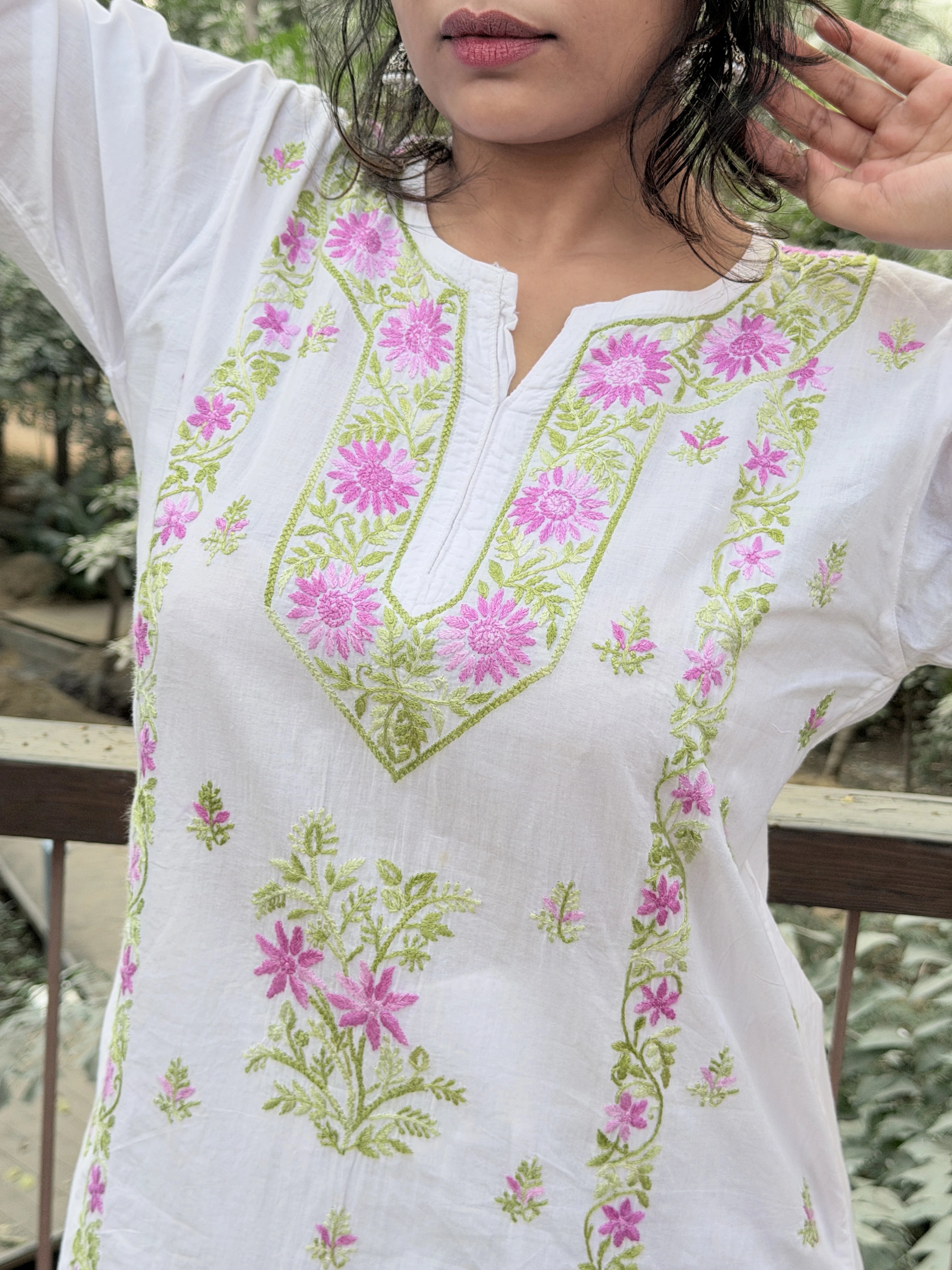 Pure Cotton Chikankari Palazzo Set with Color-Thread Hand Embroidery