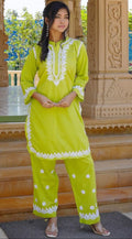 Lime Green Pure Cotton Chikankari Co-ord Set