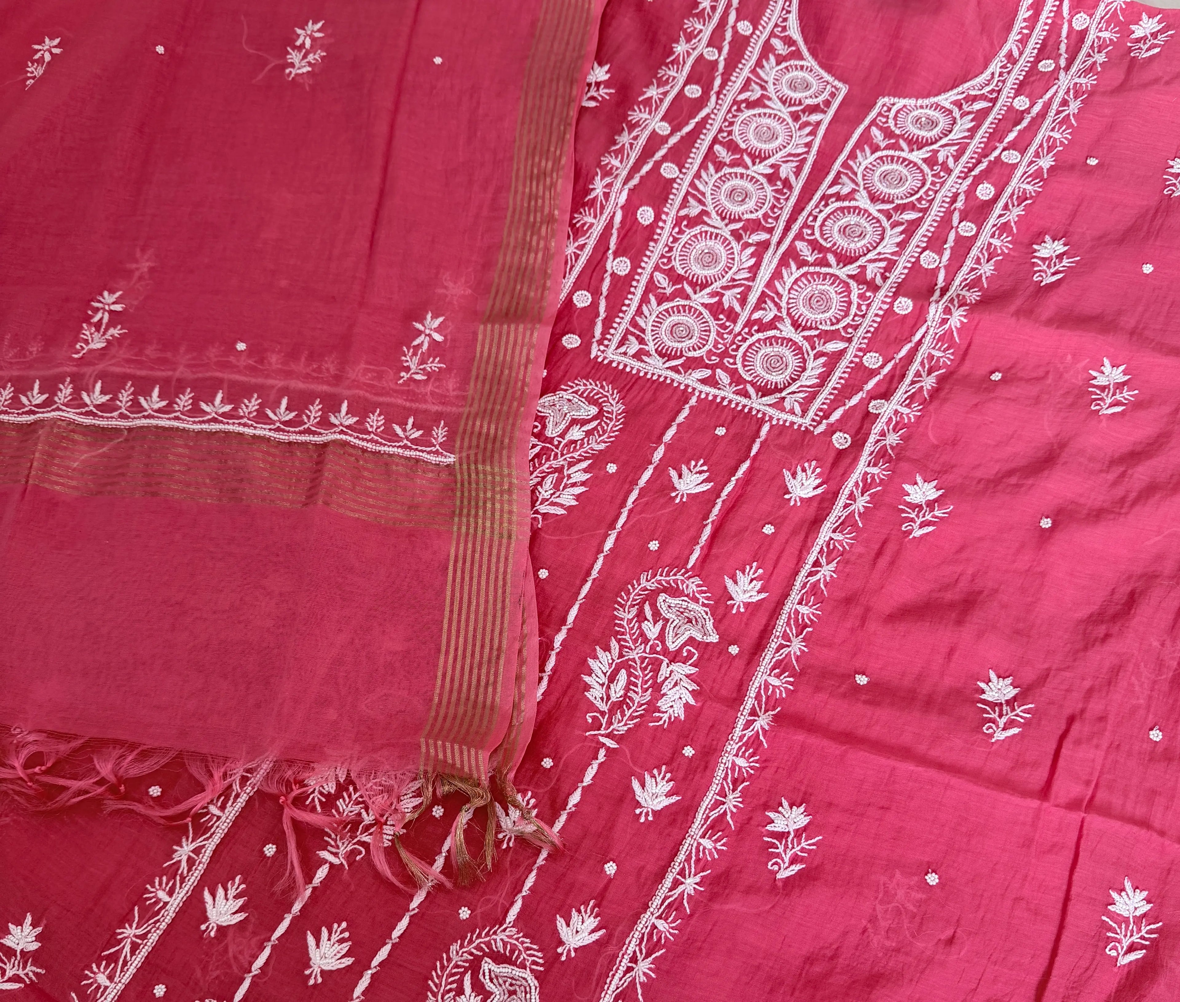 Pure Mul-chanderi Carrot Red  - Unstitched