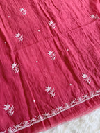 Pure Mul-chanderi Carrot Red  - Unstitched