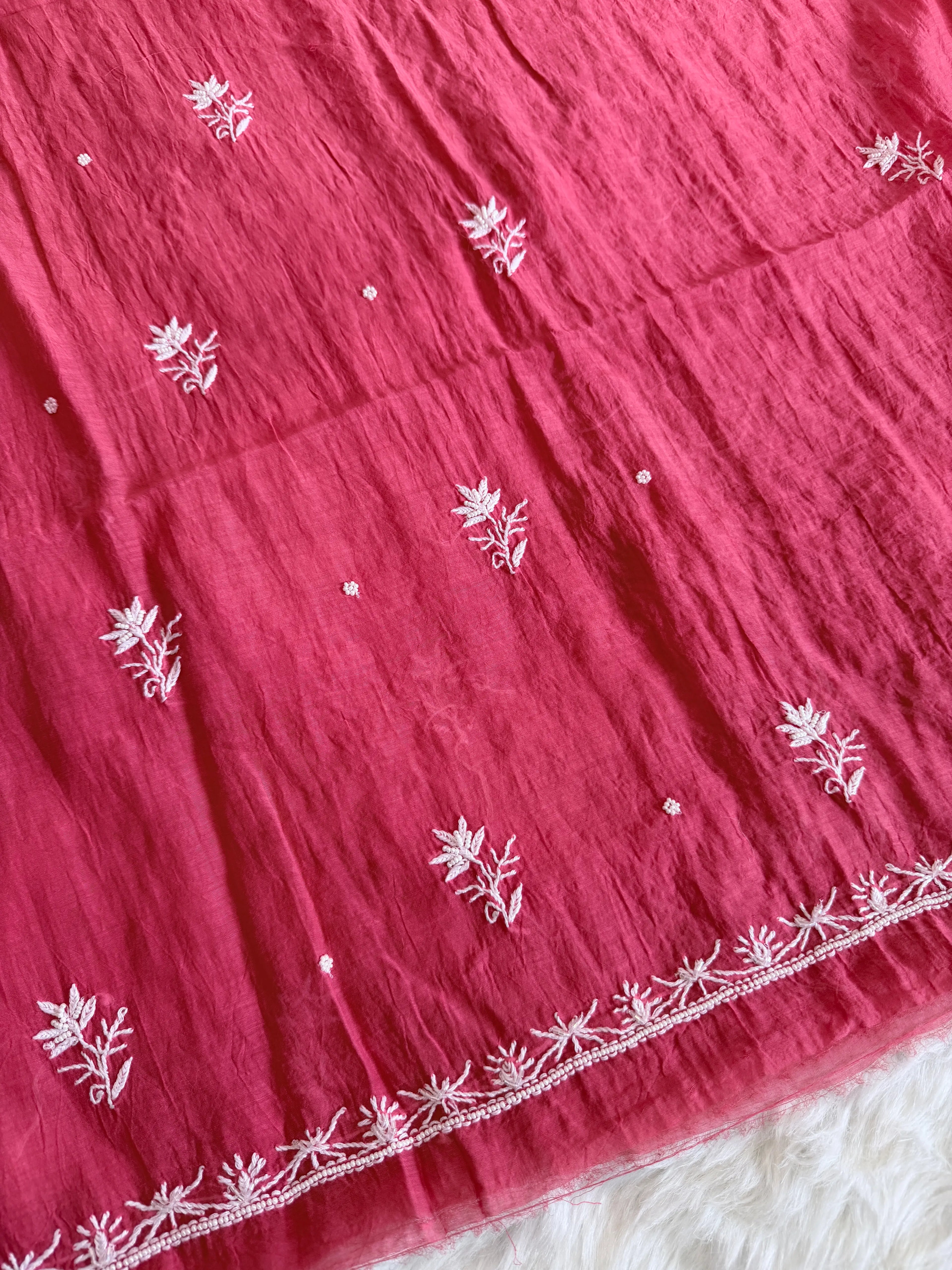 Pure Mul-chanderi Carrot Red  - Unstitched