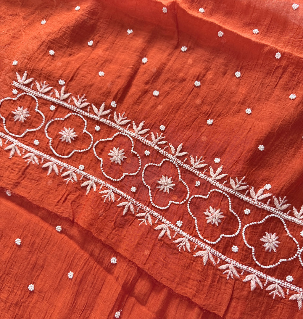 Pure Mulmul Orange  - Unstitched