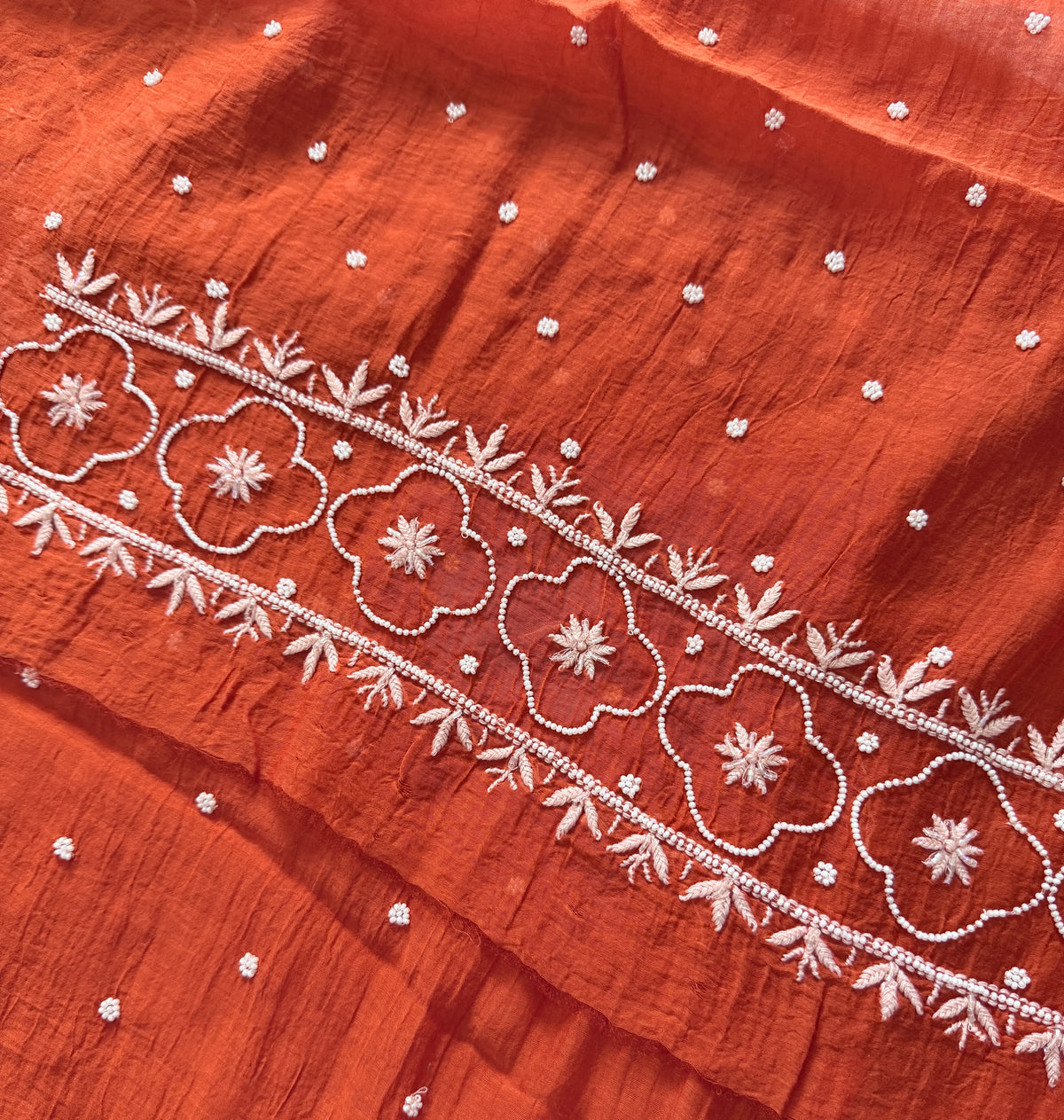 Pure Mulmul Orange  - Unstitched