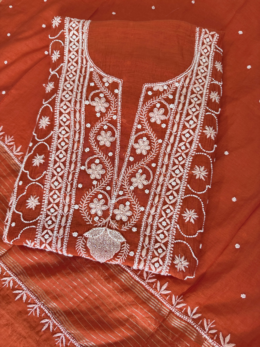 Pure Mulmul Orange  - Unstitched