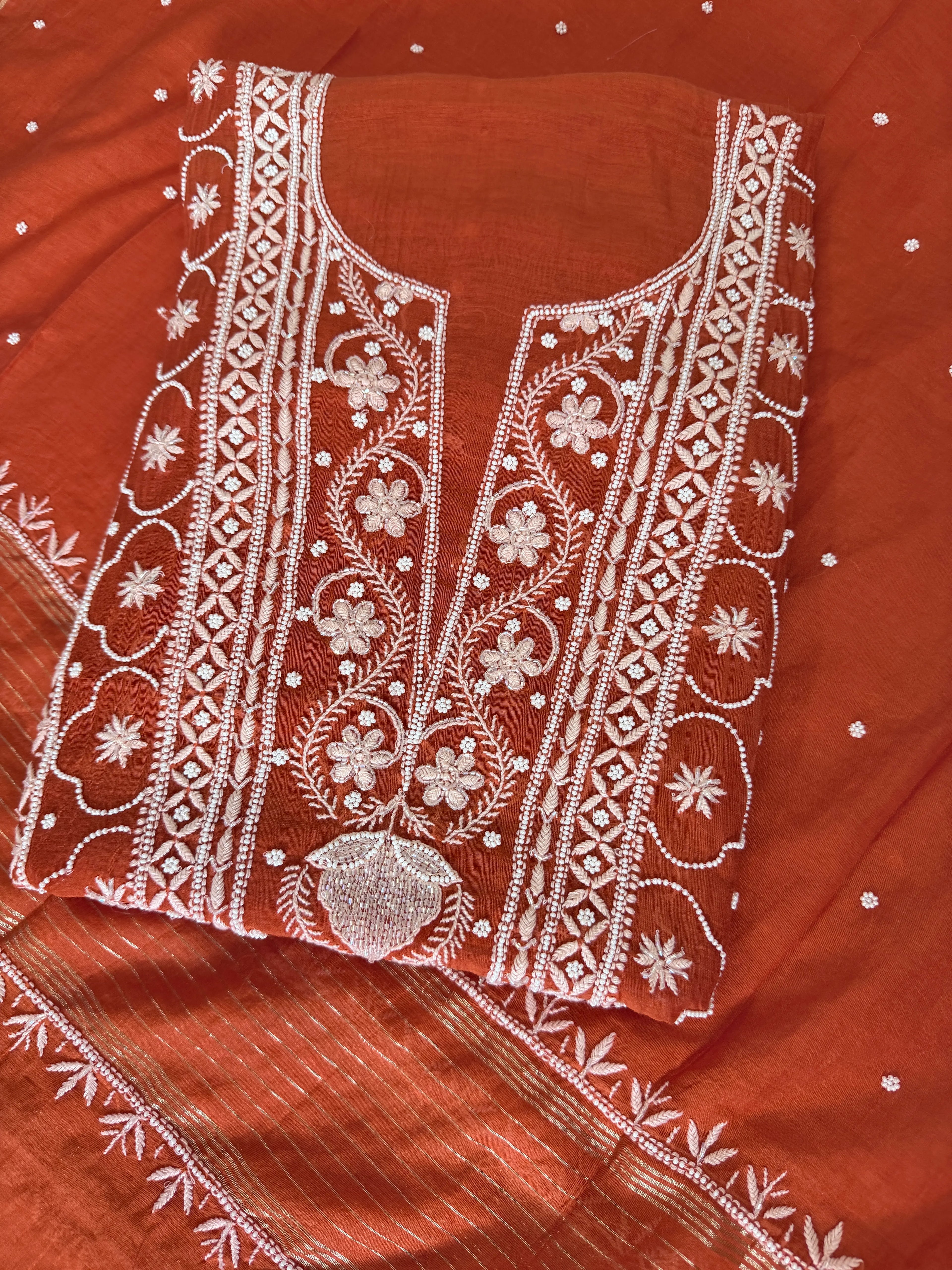 Pure Mulmul Orange  - Unstitched