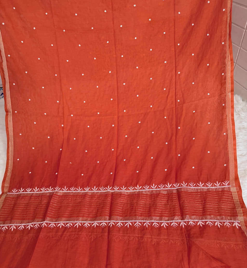 Pure Mulmul Orange  - Unstitched