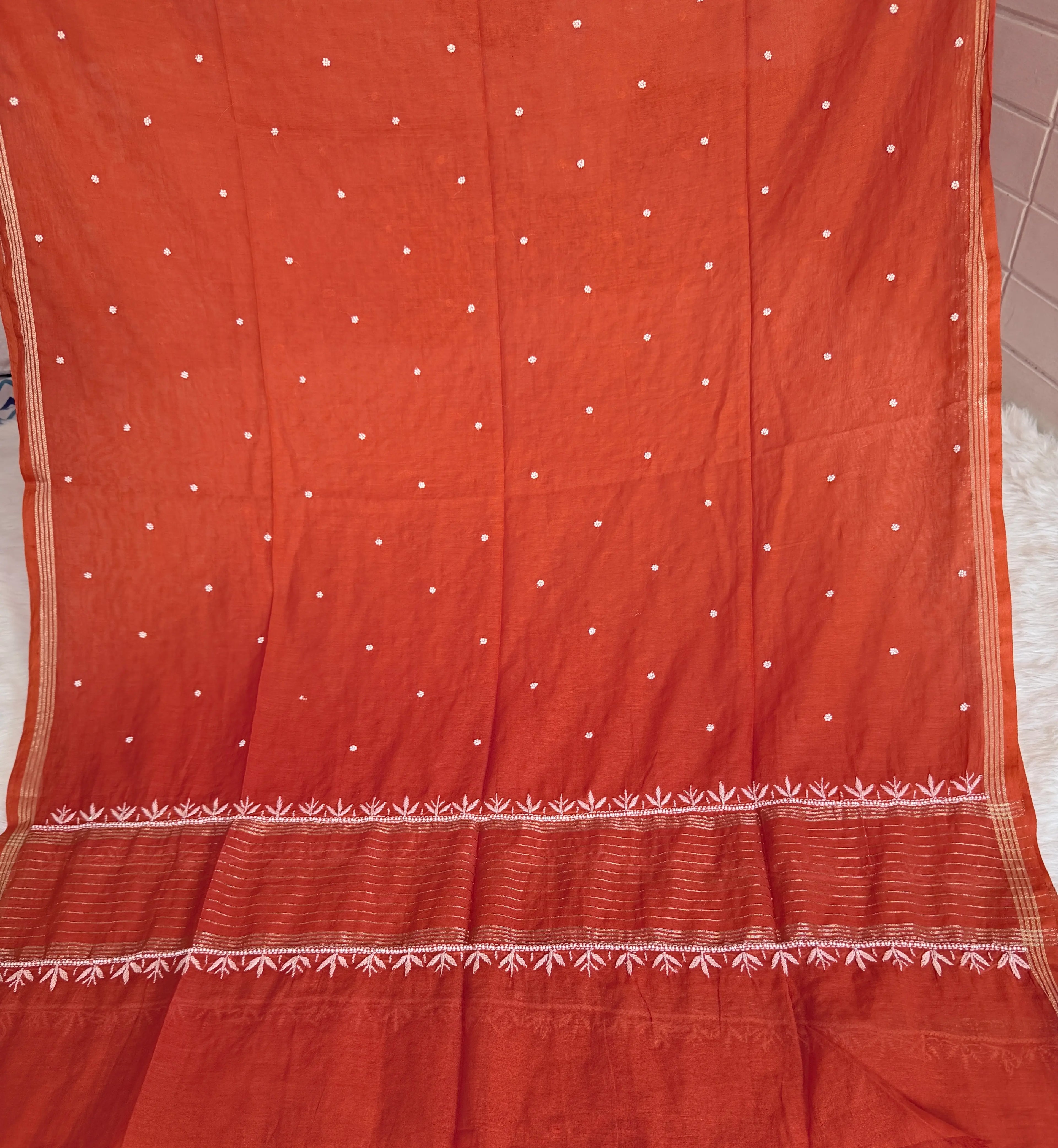 Pure Mulmul Orange  - Unstitched