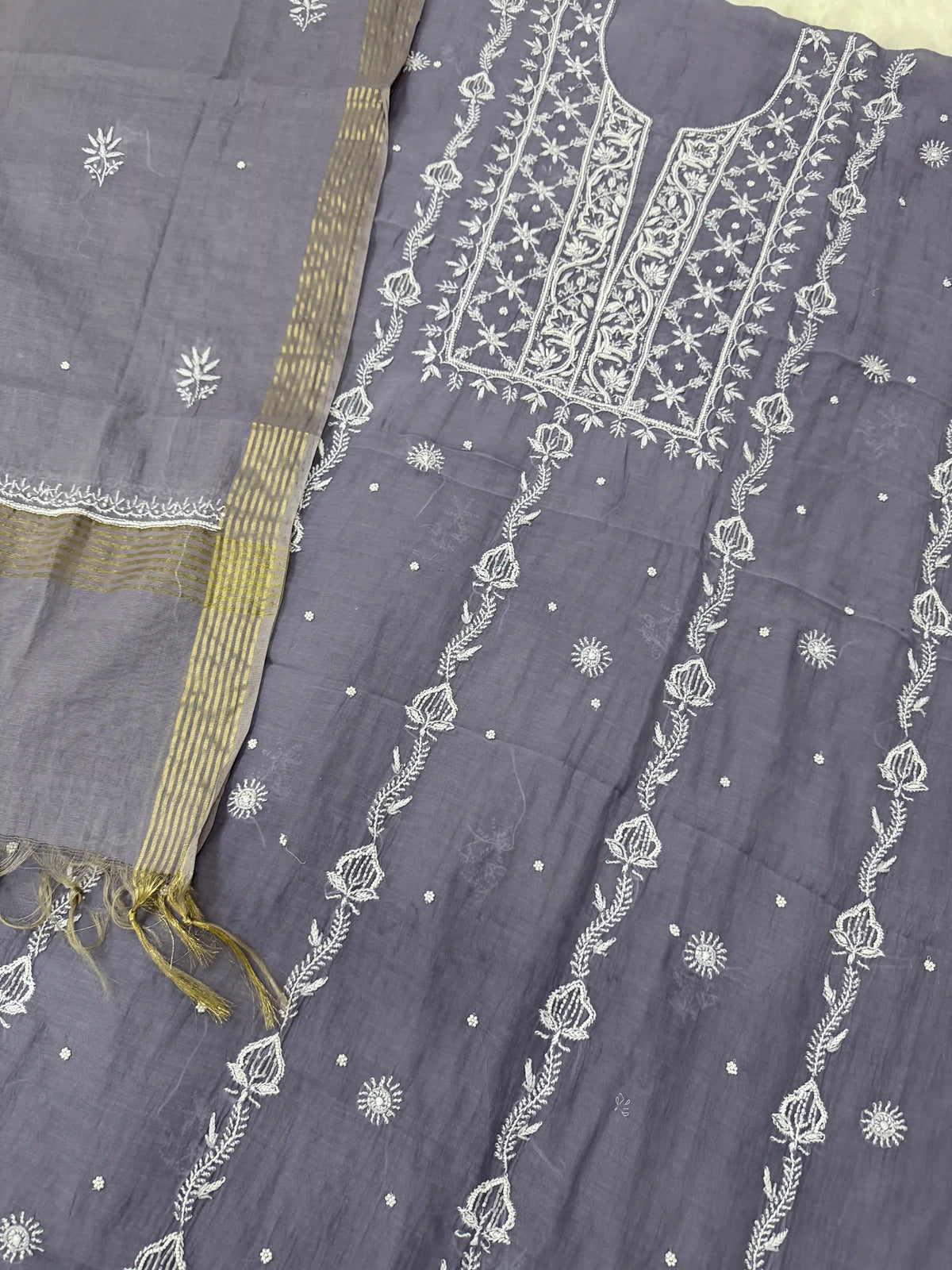 Pure Mul-chanderi Grey - Unstitched