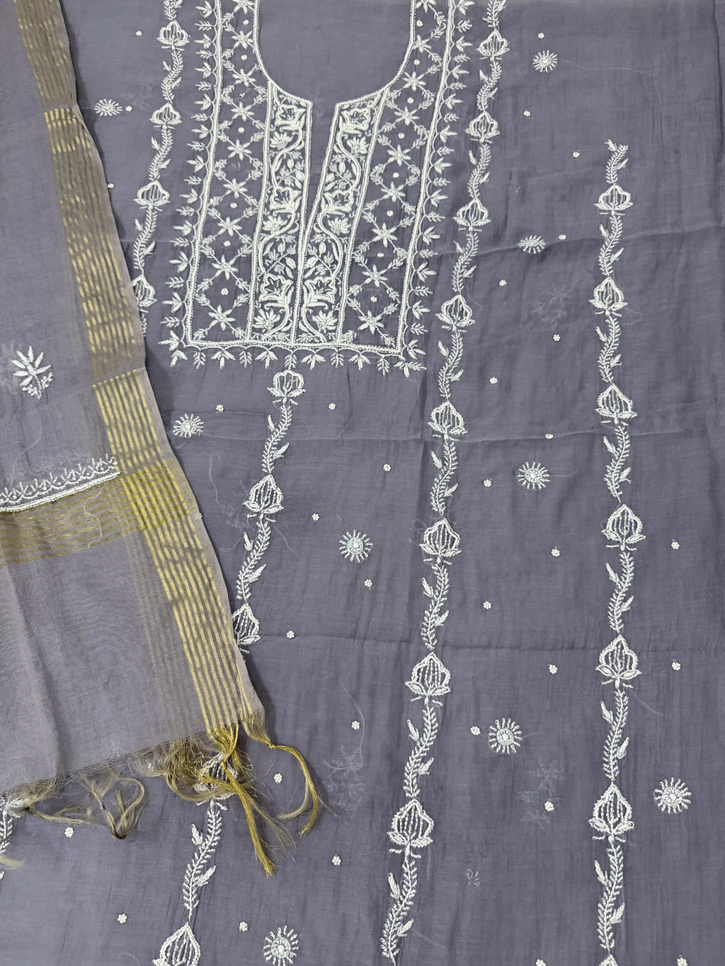 Pure Mul-chanderi Grey - Unstitched