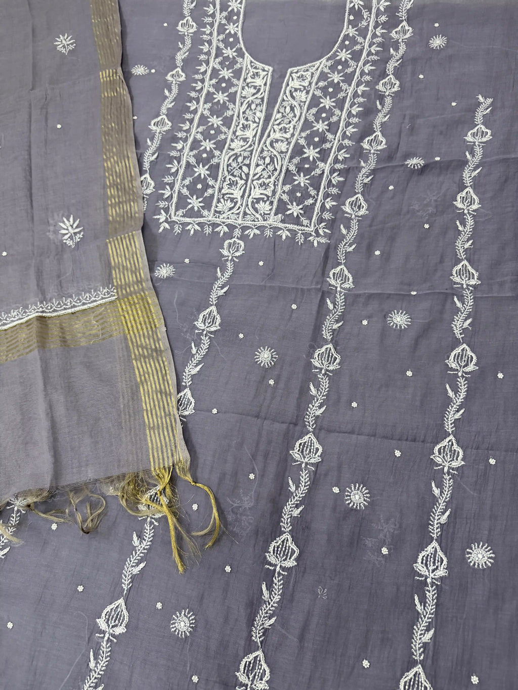 Pure Mul-chanderi Grey - Unstitched