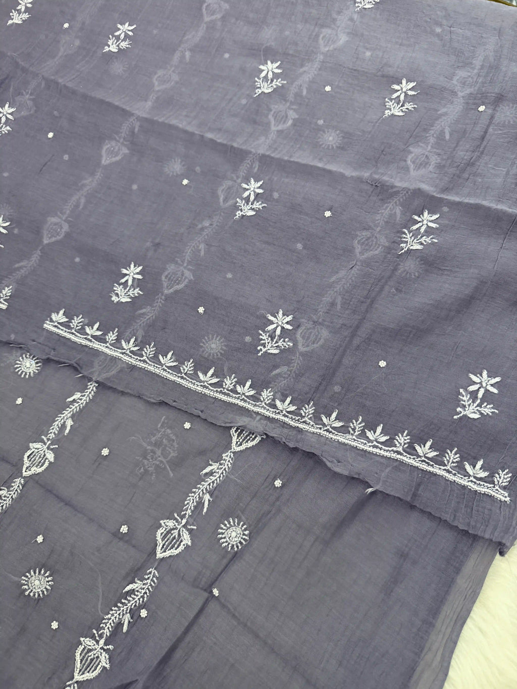 Pure Mul-chanderi Grey - Unstitched