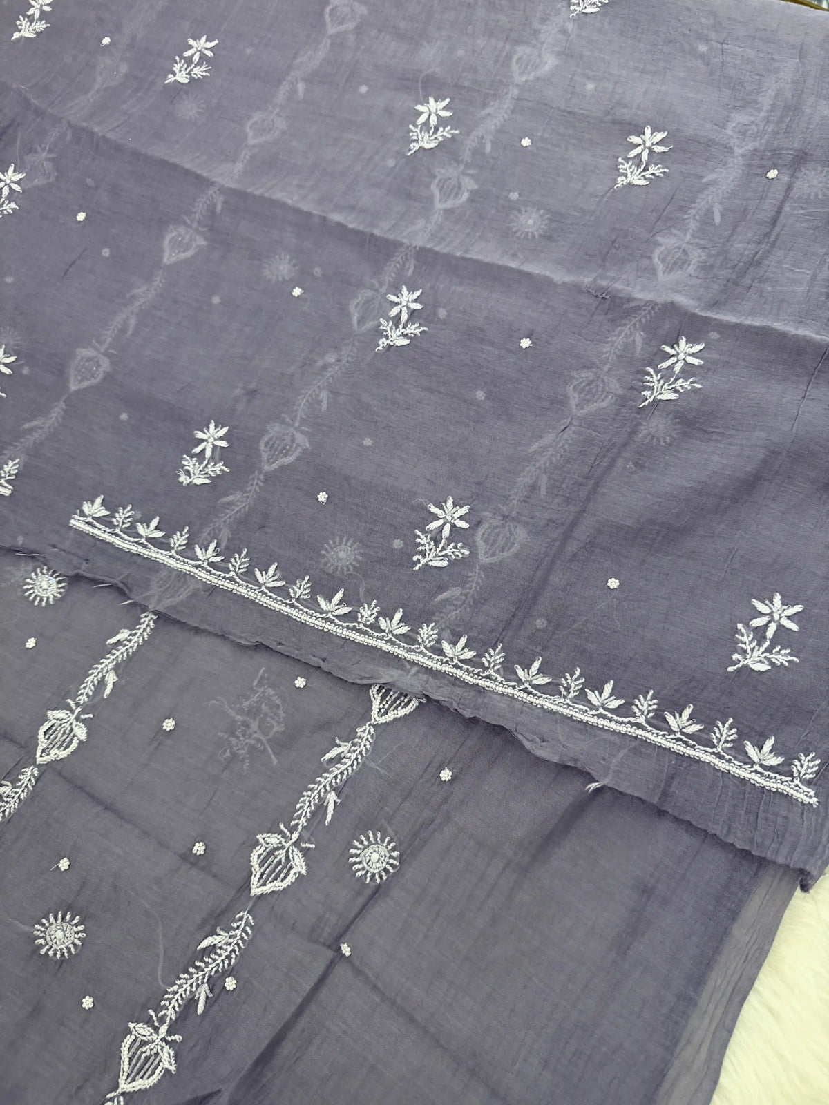 Pure Mul-chanderi Grey - Unstitched