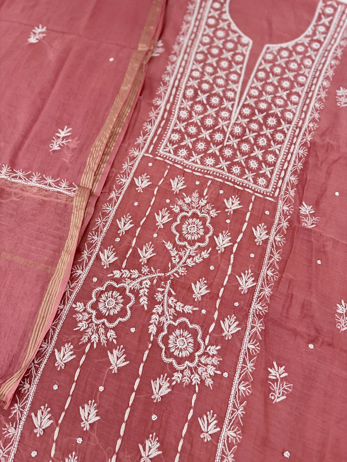 Pure Mul-chanderi Brick Red  - Unstitched