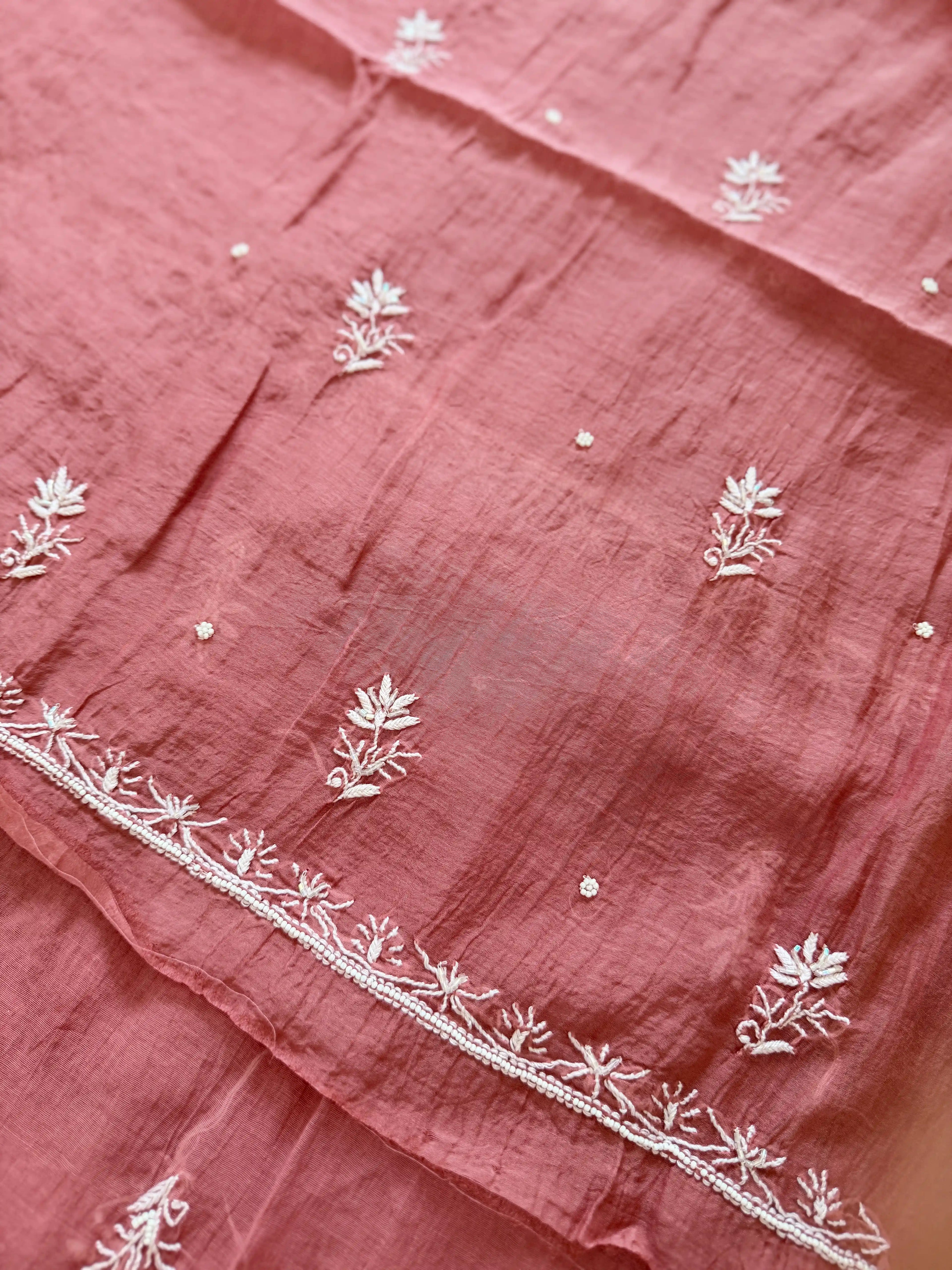 Pure Mul-chanderi Brick Red  - Unstitched