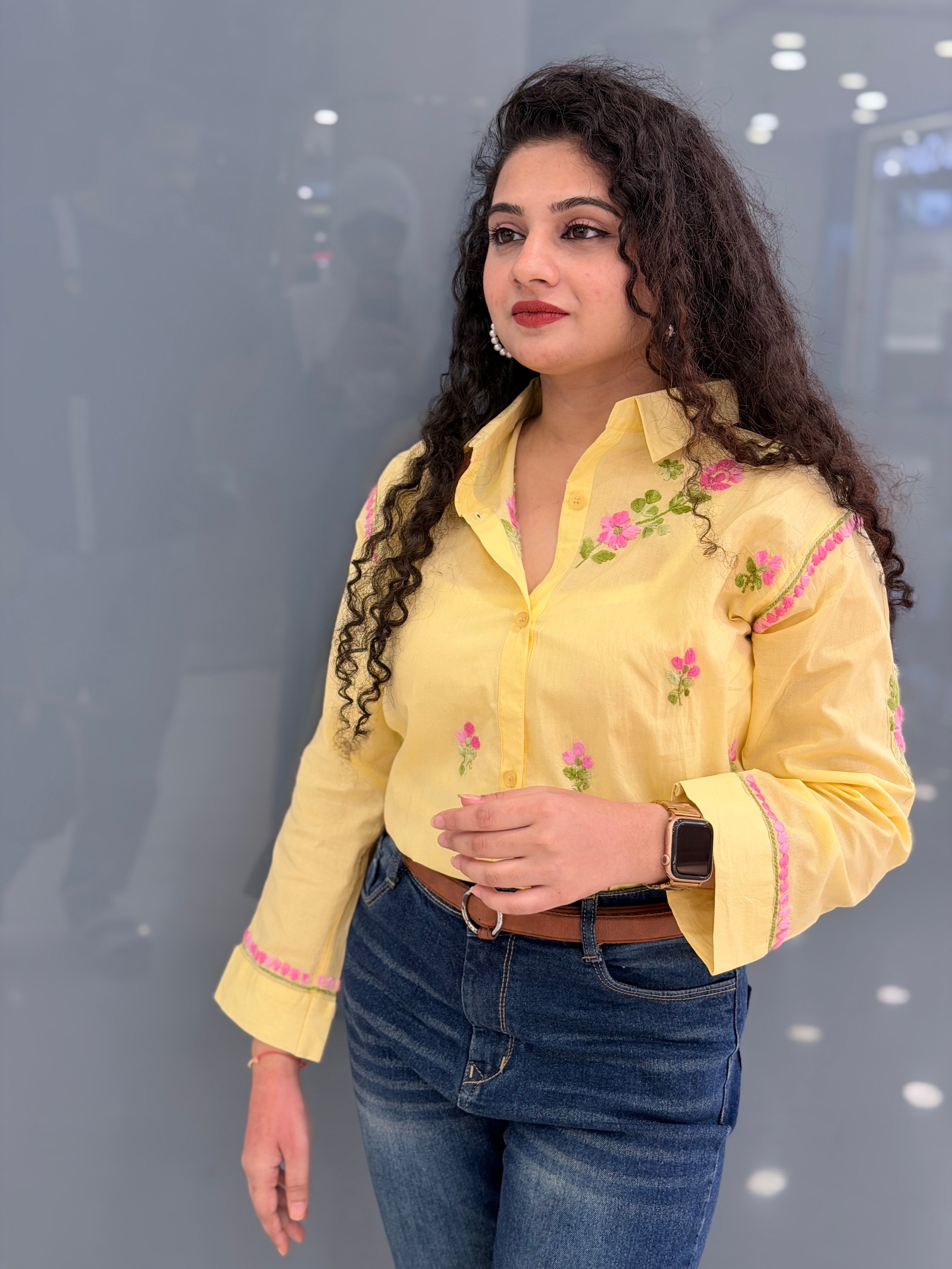 Sunshine Yellow Hand-Embroidered Chikankari Cotton Shirt Tunic