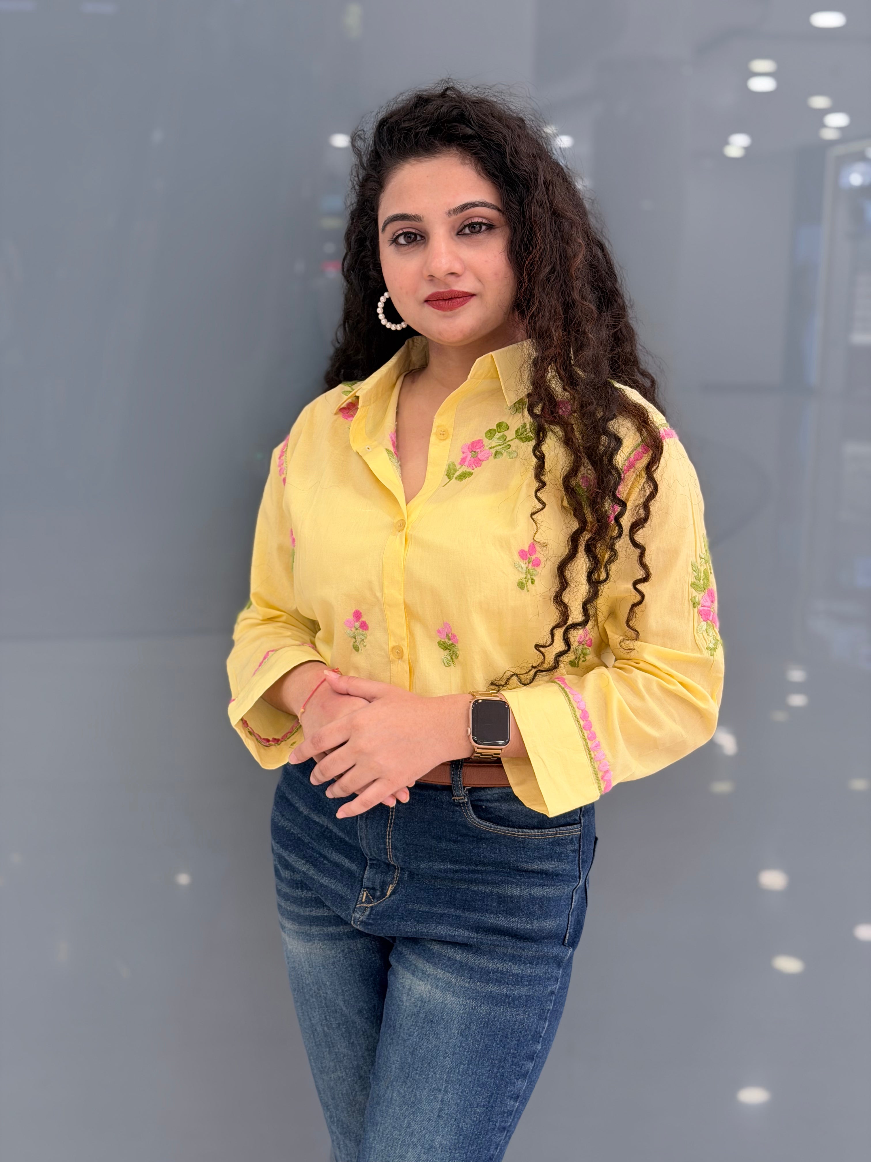Sunshine Yellow Hand-Embroidered Chikankari Cotton Shirt Tunic