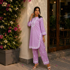 Lilac Bloom Pure Cotton Chikankari Co-ord Set