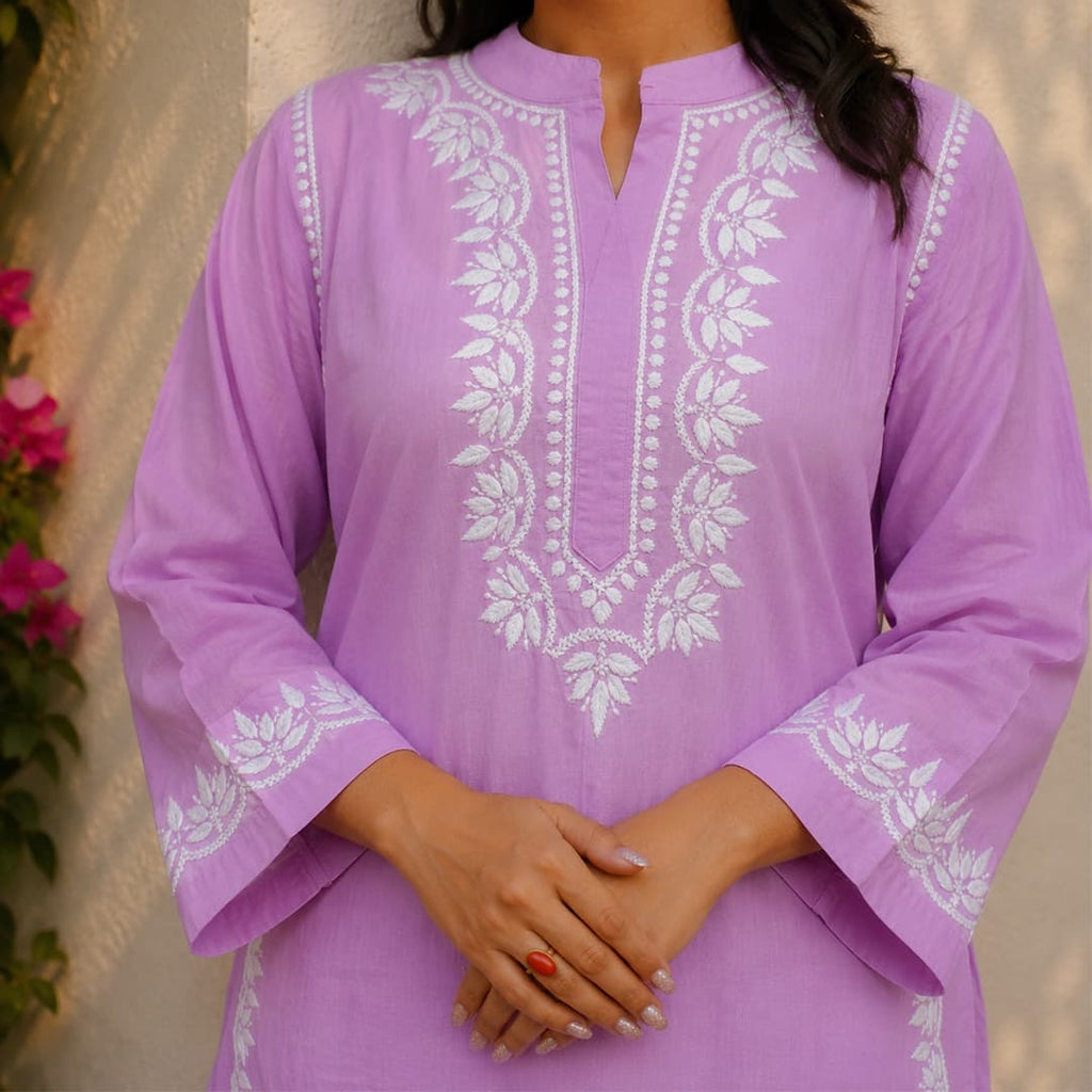 Lilac Bloom Pure Cotton Chikankari Co-ord Set