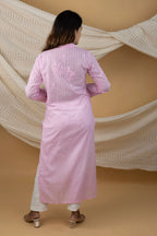 Blush Pink Pure Mulmul Kurti with Handwork Chikankari Embroidery