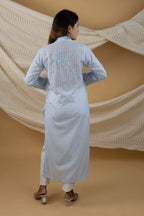 Sky Blue Pure Mulmul Chikankari Kurti – Handcrafted Elegance