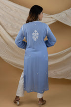 Elegant Blue Modal Kurta with Handwork Chikankari Embroidery