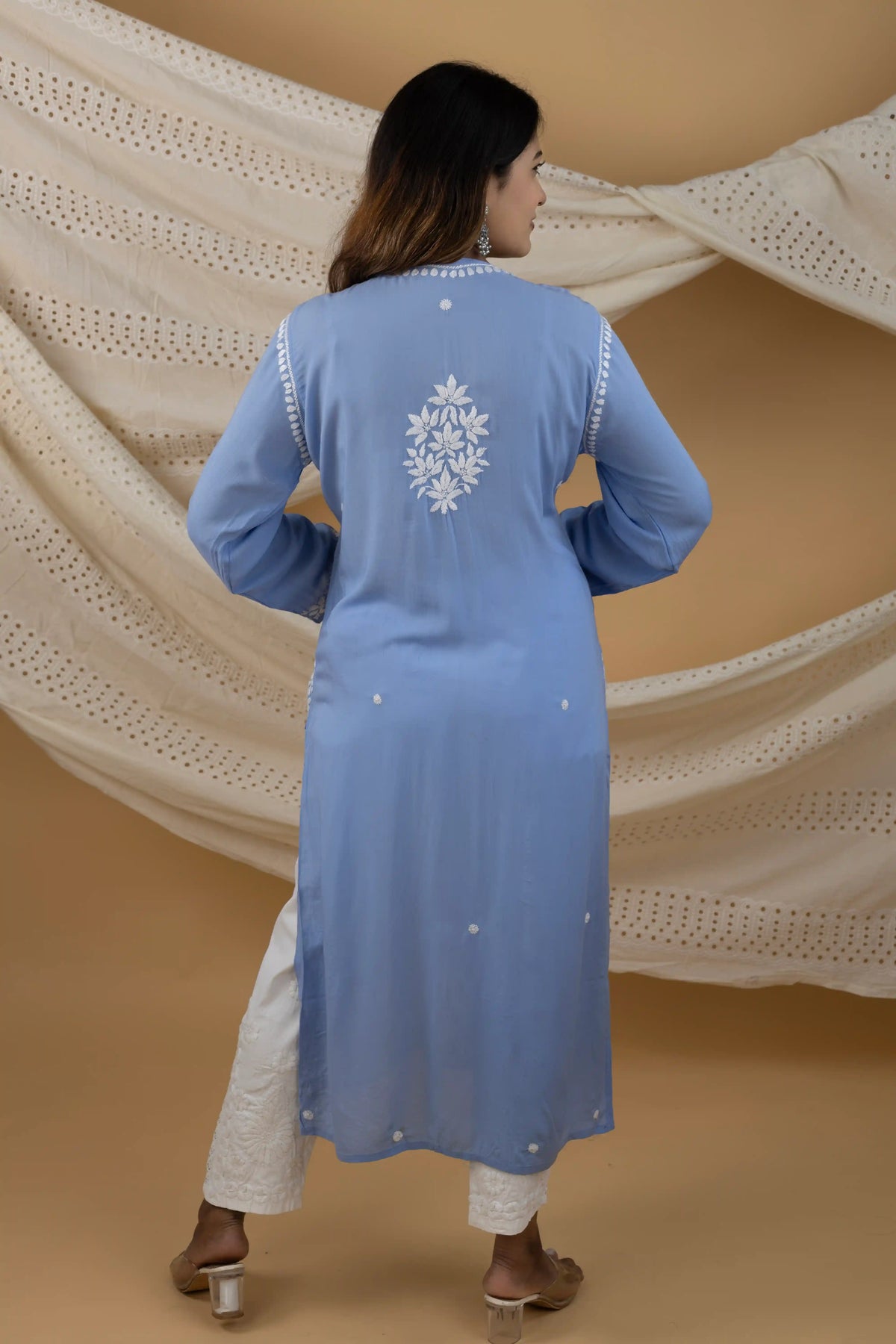 Elegant Blue Modal Kurta with Handwork Chikankari Embroidery