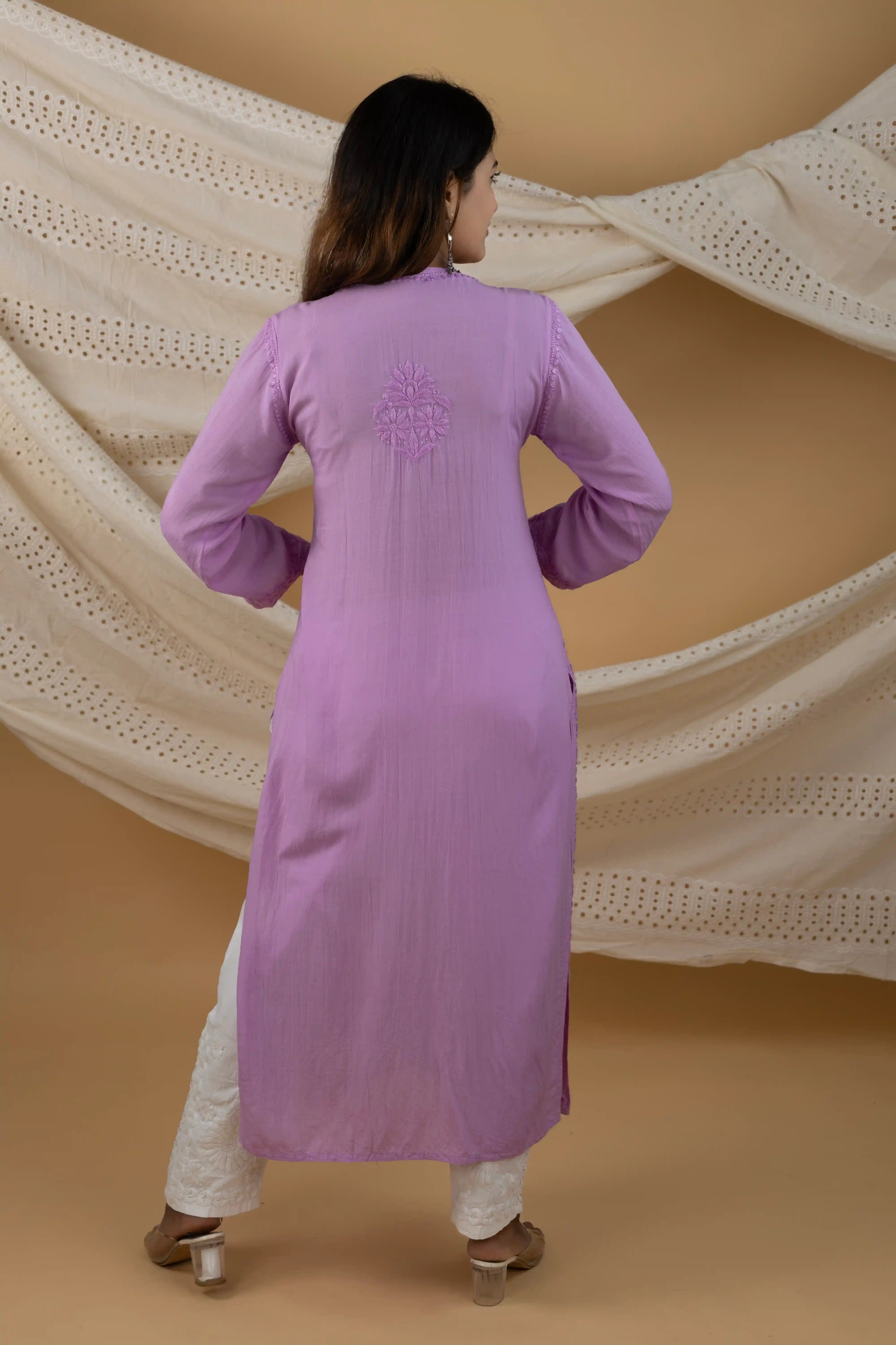Lavender Modal Kurta with Self Handwork Chikankari Embroidery